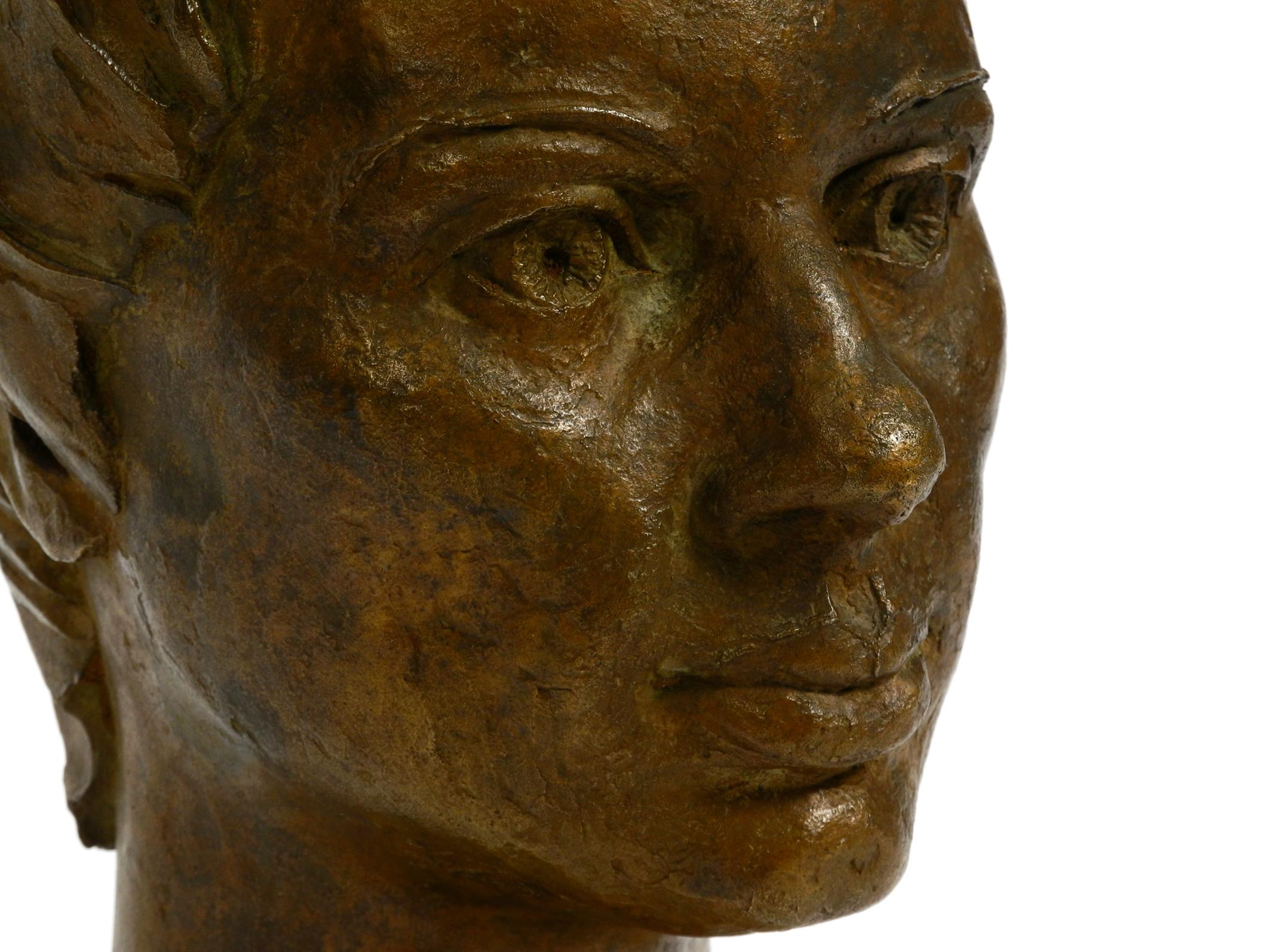 Late 20th Century Very Nice Heavy Bronze Bust on a Marble Base Signed with HA from 1976 For Sale