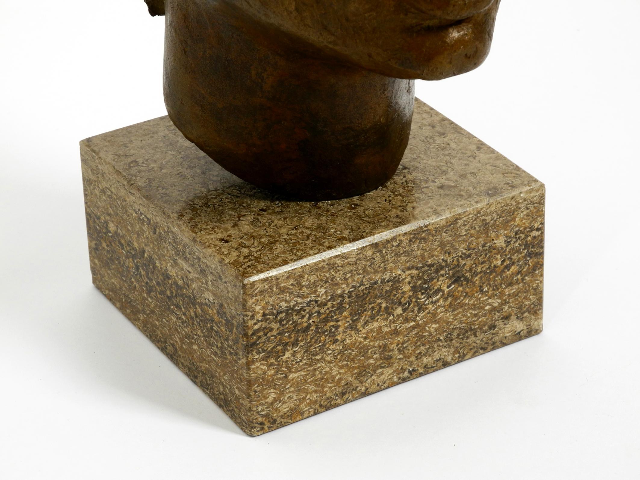Very Nice Heavy Bronze Bust on a Marble Base Signed with HA from 1976 For Sale 2