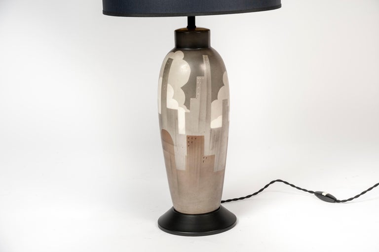 Very Nice Lamp in Ceramic with a Skyscraper View For Sale at 1stdibs