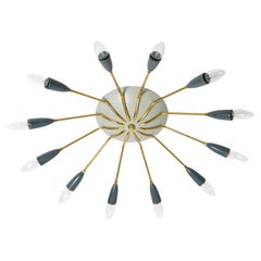 Sehr schöne große 12-armige Mid-Century Modern-Sputnik-Deckenleuchte aus Messing