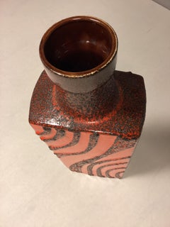 1970's Ceramano Scheurich Carstens Large Lava Vase Glazed Ceramic Red and Black