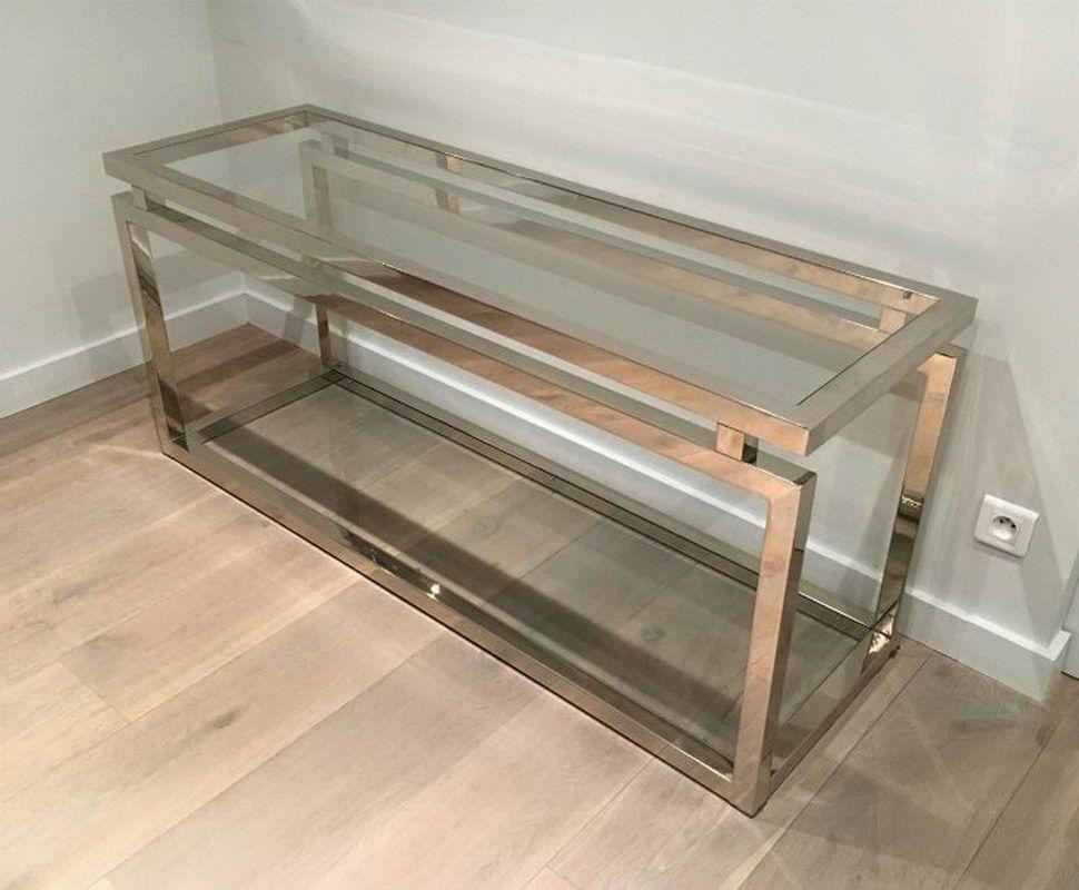 French Very nice large modern chrome console table. Circa 1970 For Sale