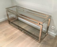 Very nice large modern chrome console table. Circa 1970