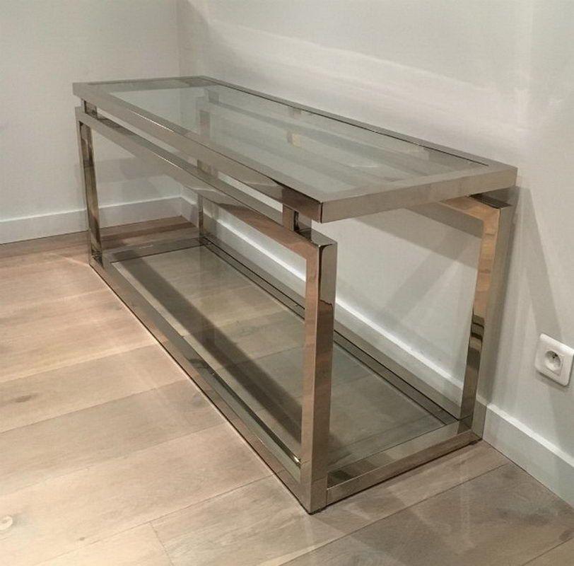Very nice large modern chrome console table. Circa 1970 In Good Condition For Sale In Marcq-en-Barœul, Hauts-de-France