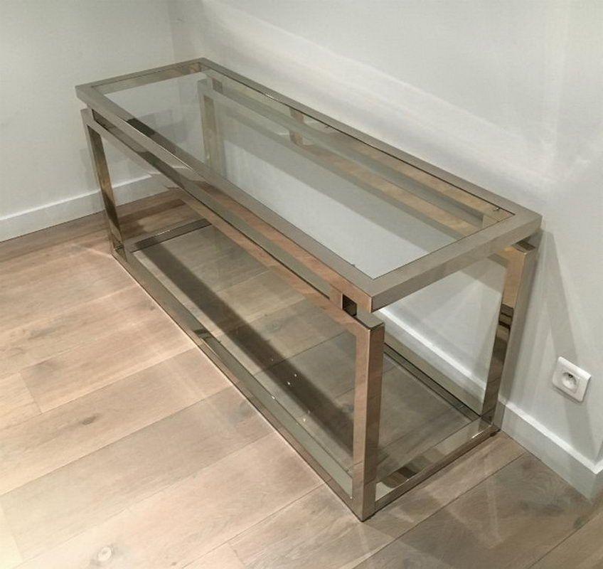 Late 20th Century Very nice large modern chrome console table. Circa 1970 For Sale