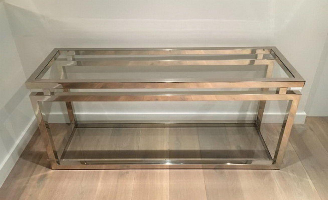 Chrome Very nice large modern chrome console table. Circa 1970 For Sale