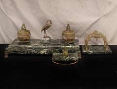 Very Nice Late 19th Century Bronze and Marble 3 Piece Desk Set