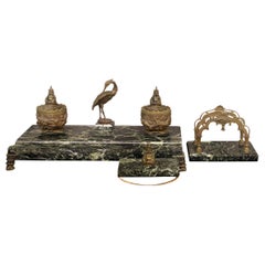 Antique Very Nice Late 19th Century Bronze and Marble 3 Piece Desk Set