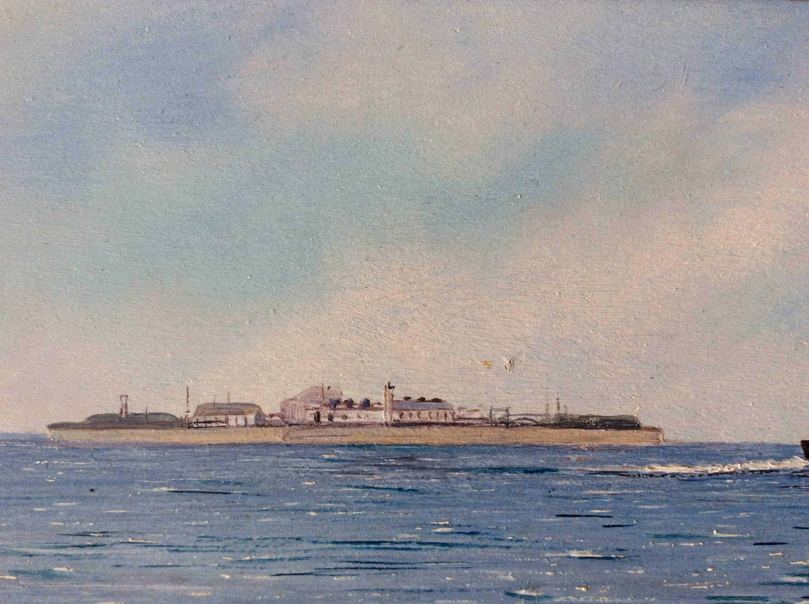 Marine painting from the harbor of Copenhagen with Trekroner forts.