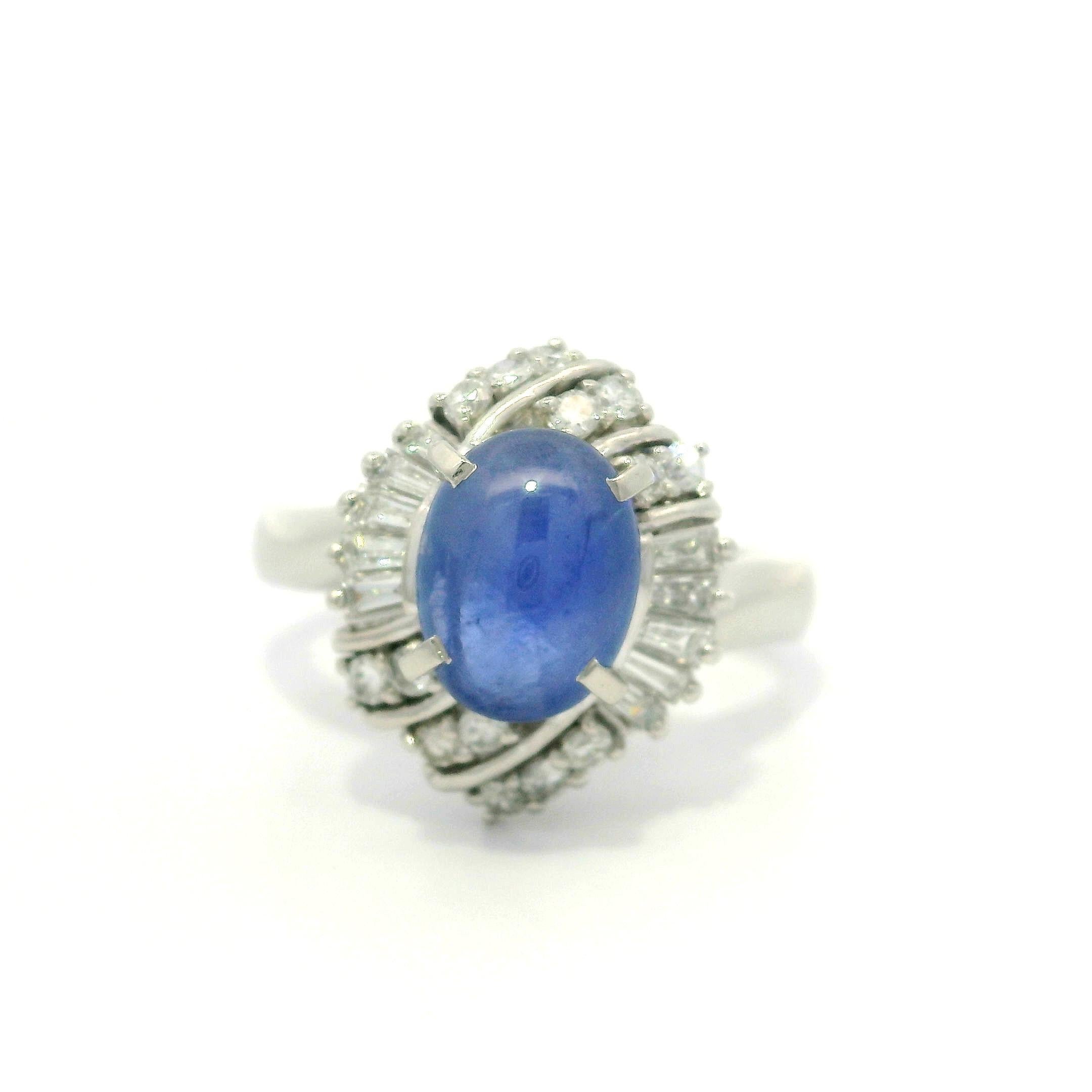 Very Nice Platinum GIA 2.53ctw Transparent Blue Star Sapphire Diamond Halo Ring For Sale 5