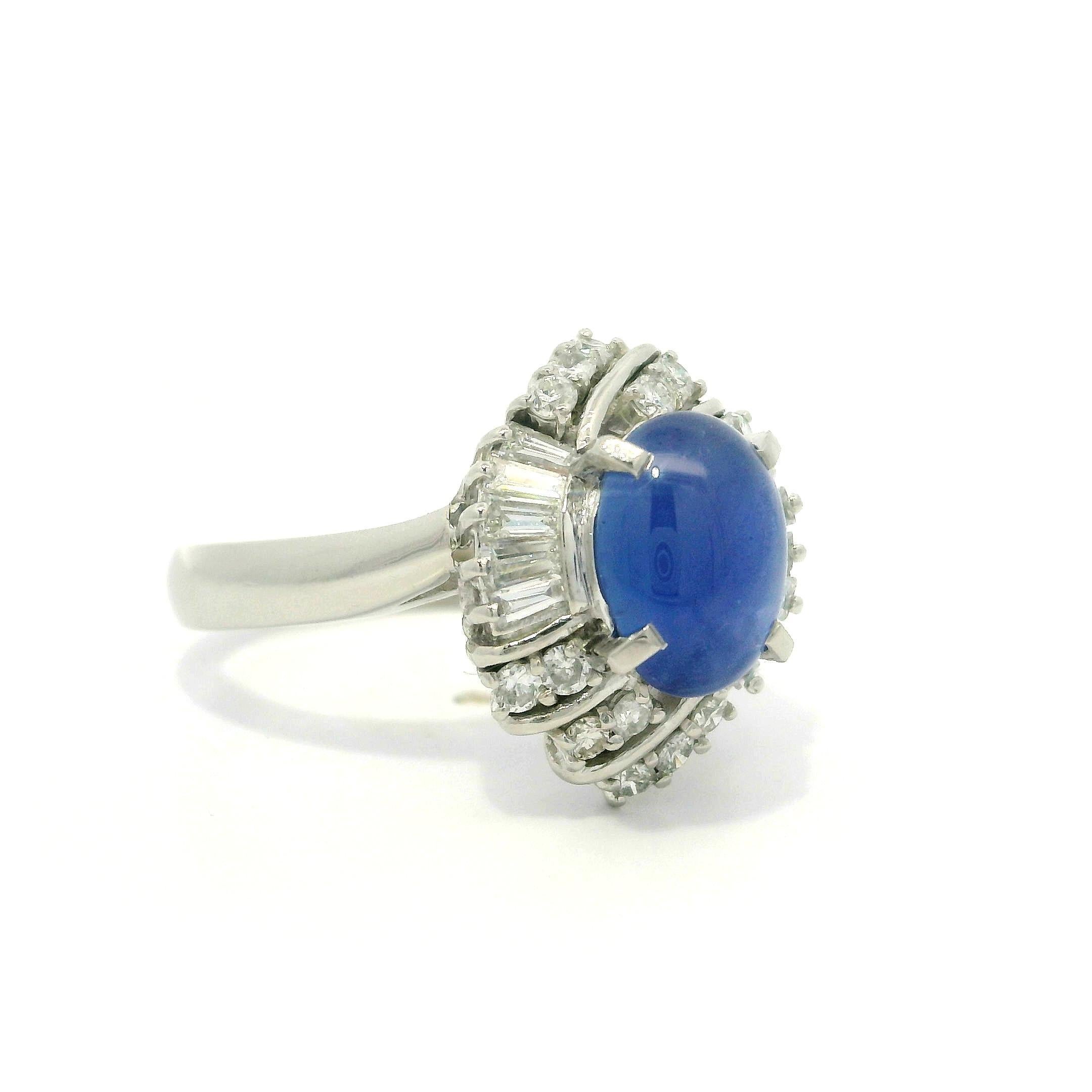Very Nice Platinum GIA 2.53ctw Transparent Blue Star Sapphire Diamond Halo Ring For Sale 6