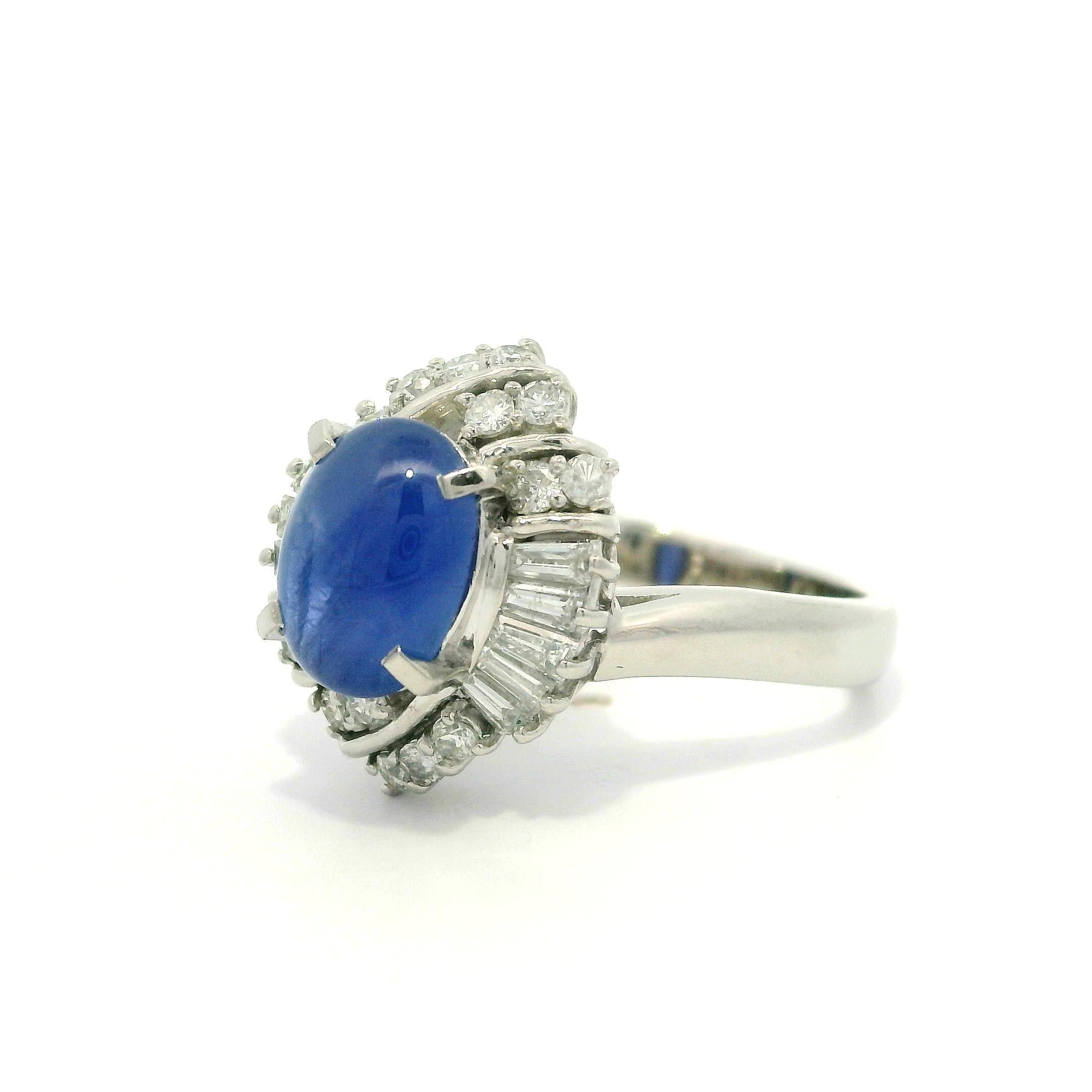 Very Nice Platinum GIA 2.53ctw Transparent Blue Star Sapphire Diamond Halo Ring For Sale 7