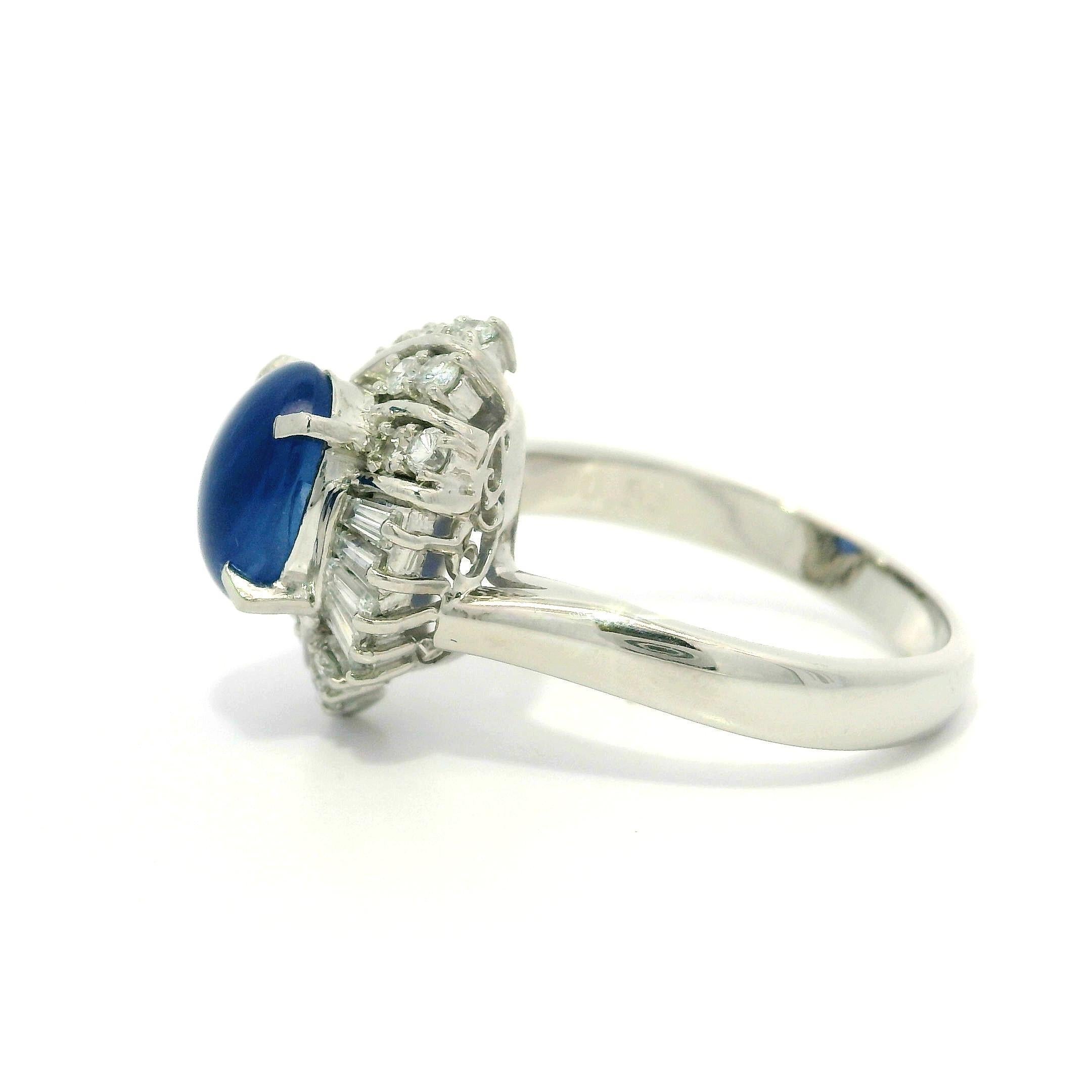 Very Nice Platinum GIA 2.53ctw Transparent Blue Star Sapphire Diamond Halo Ring For Sale 8