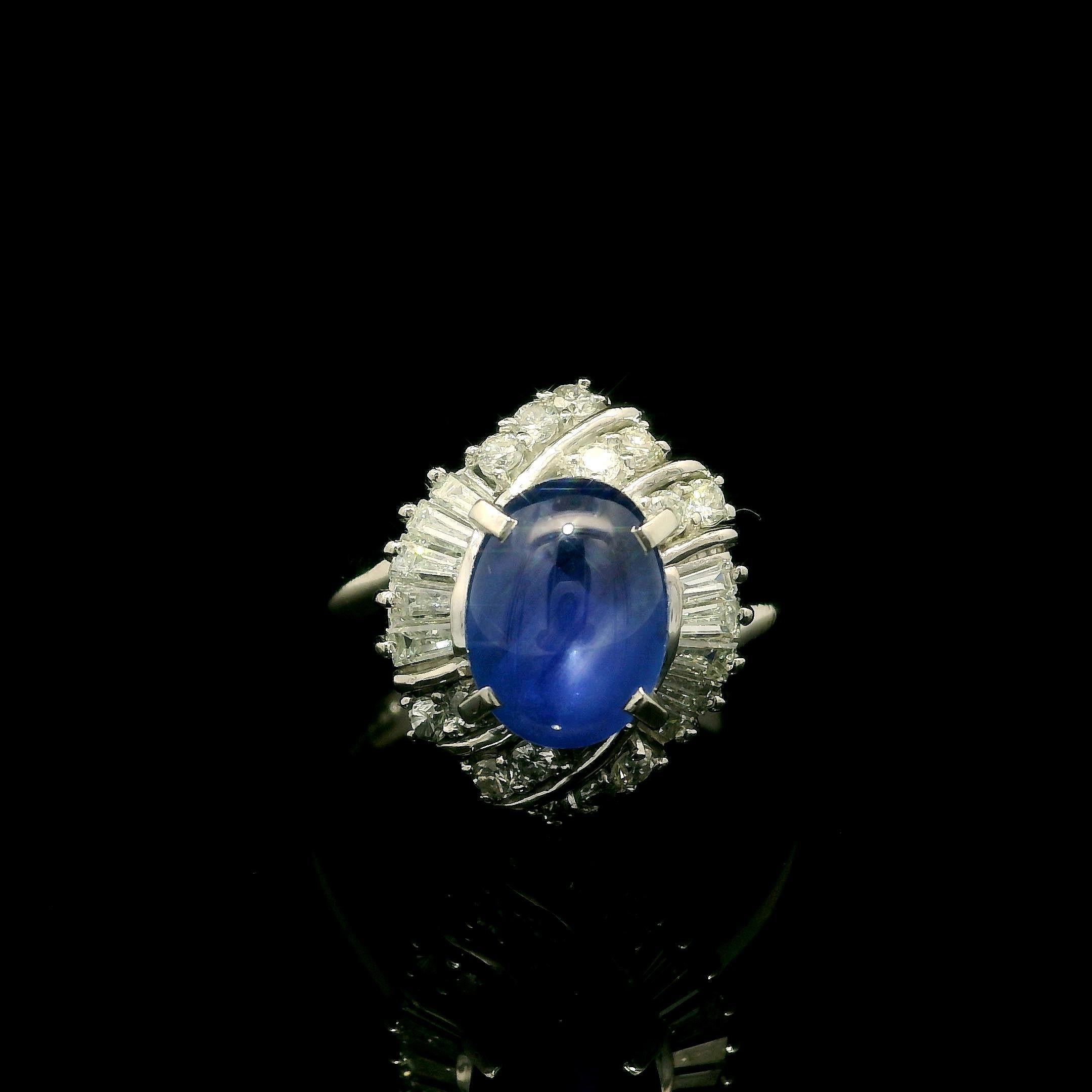 Very Nice Platinum GIA 2.53ctw Transparent Blue Star Sapphire Diamond Halo Ring For Sale 9