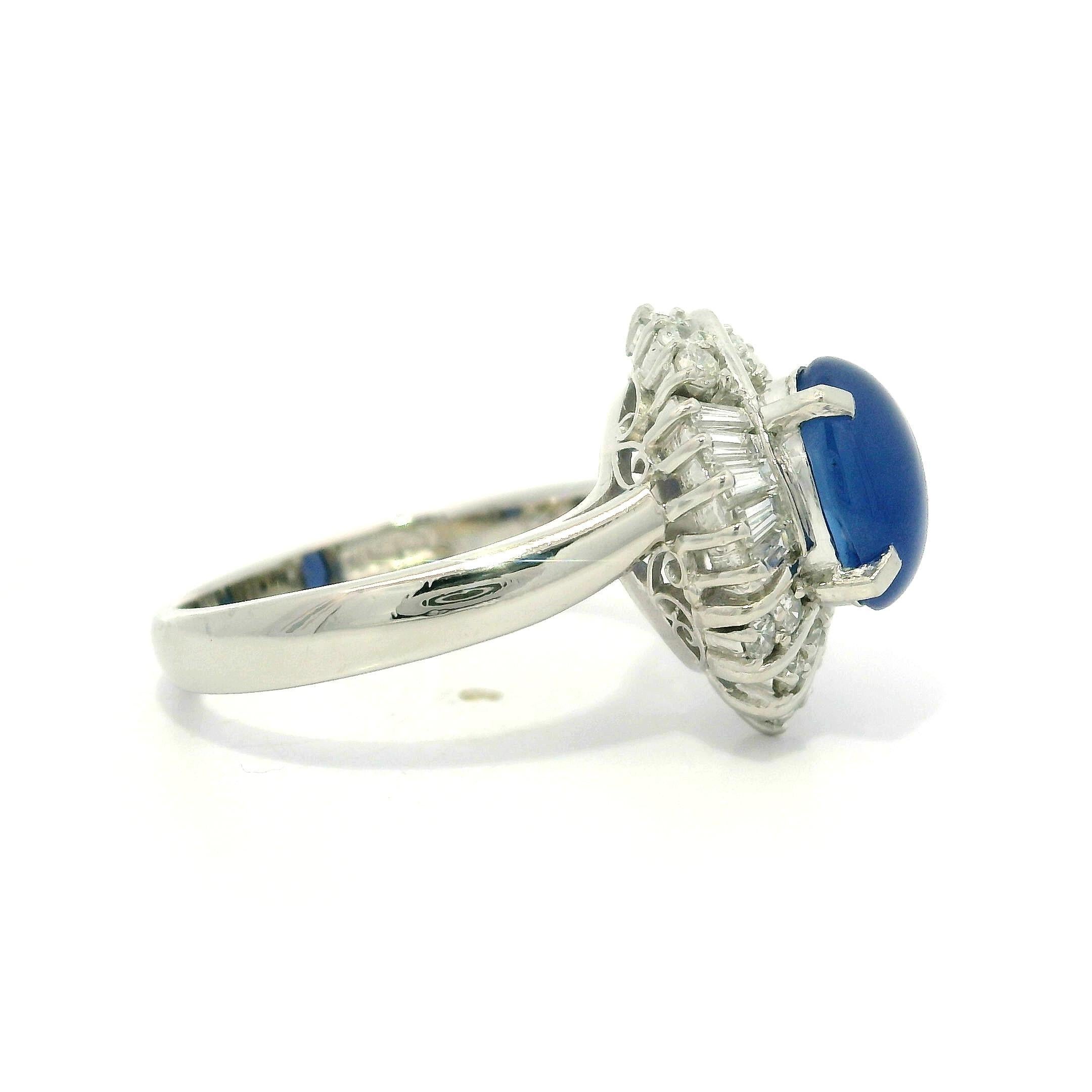 Very Nice Platinum GIA 2.53ctw Transparent Blue Star Sapphire Diamond Halo Ring In Excellent Condition For Sale In Montclair, NJ