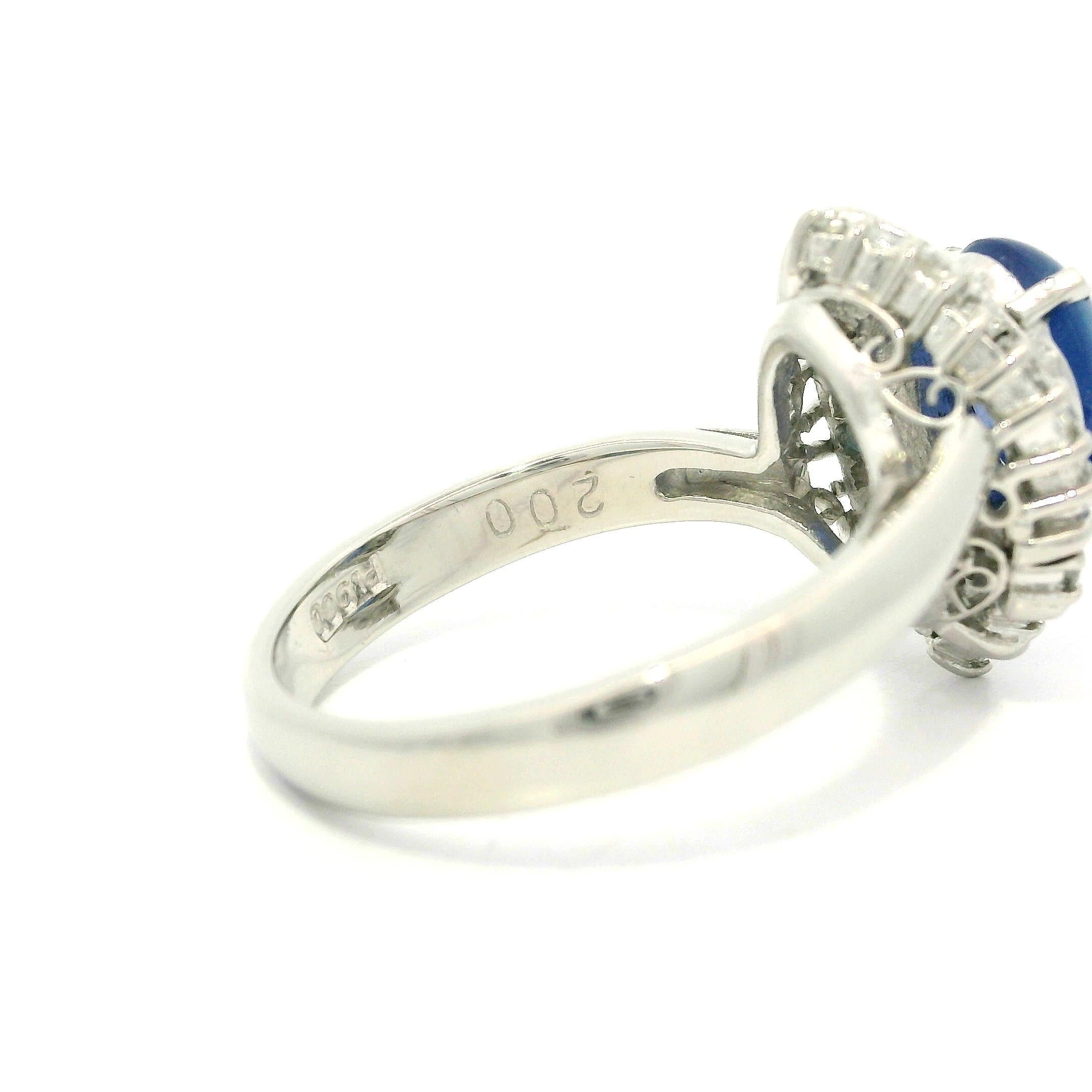 Women's Very Nice Platinum GIA 2.53ctw Transparent Blue Star Sapphire Diamond Halo Ring For Sale