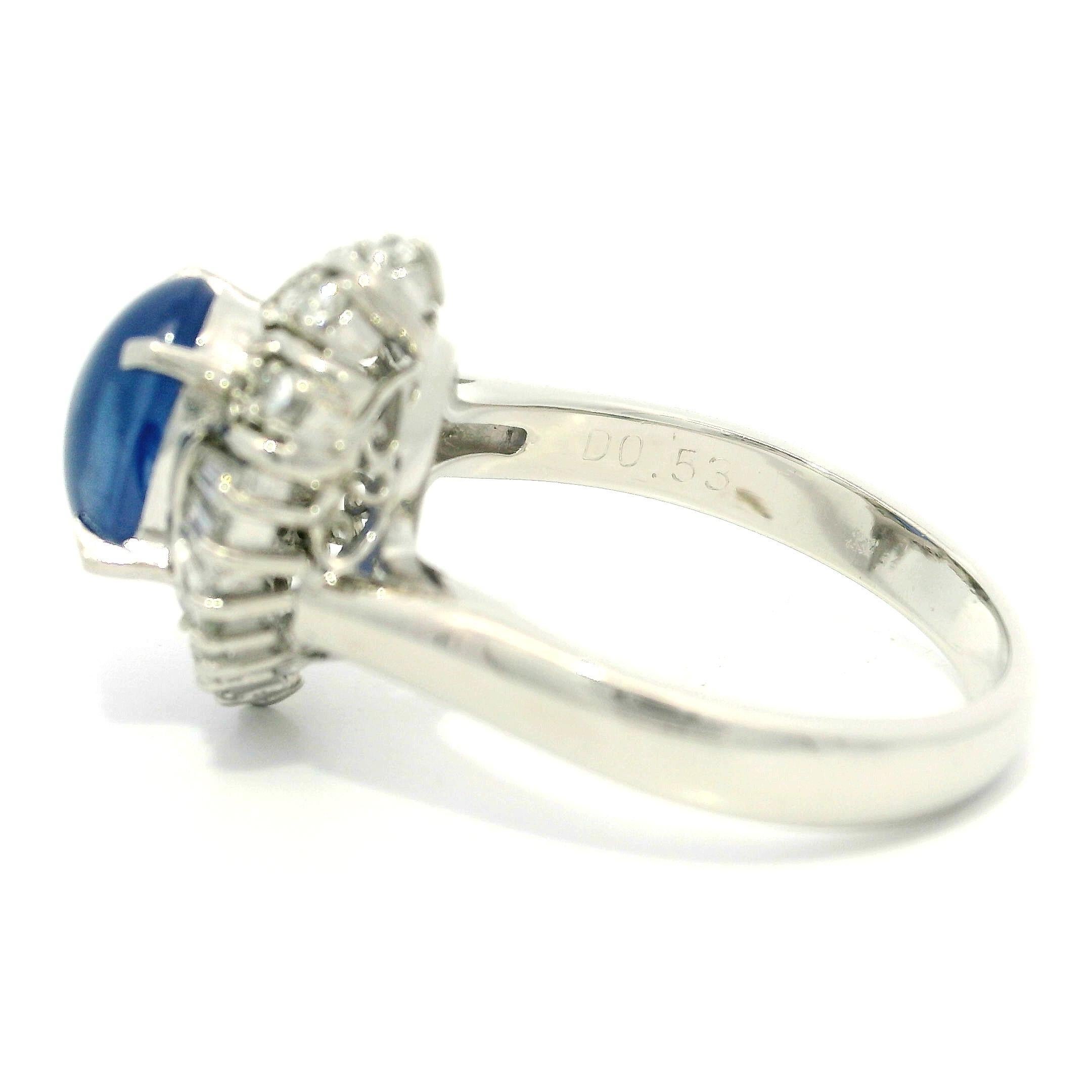 Very Nice Platinum GIA 2.53ctw Transparent Blue Star Sapphire Diamond Halo Ring For Sale 1