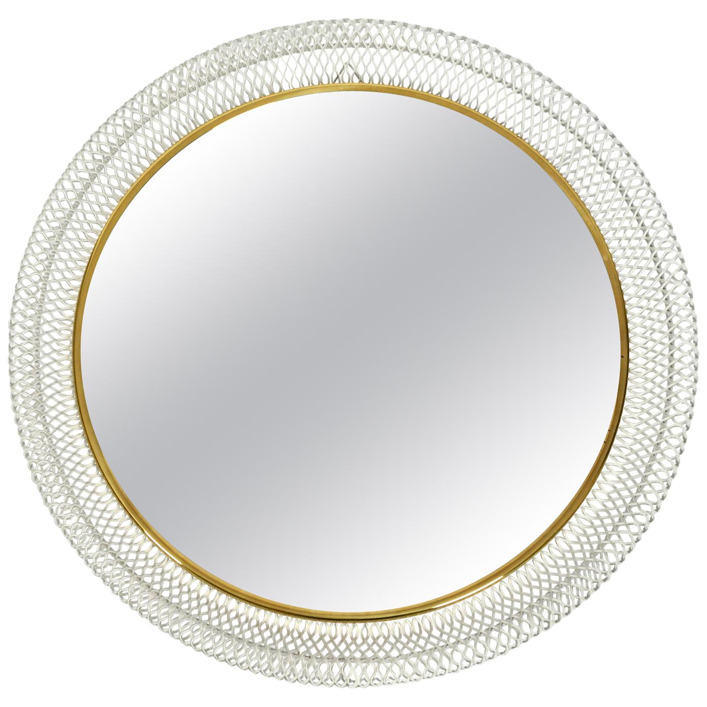 Round Extra Large MidCentury Modern Wall Mirror with White Metal Frame