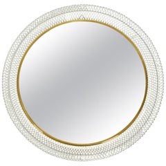 Round Extra Large Mid-Century Modern Wall Mirror with White Metal Frame