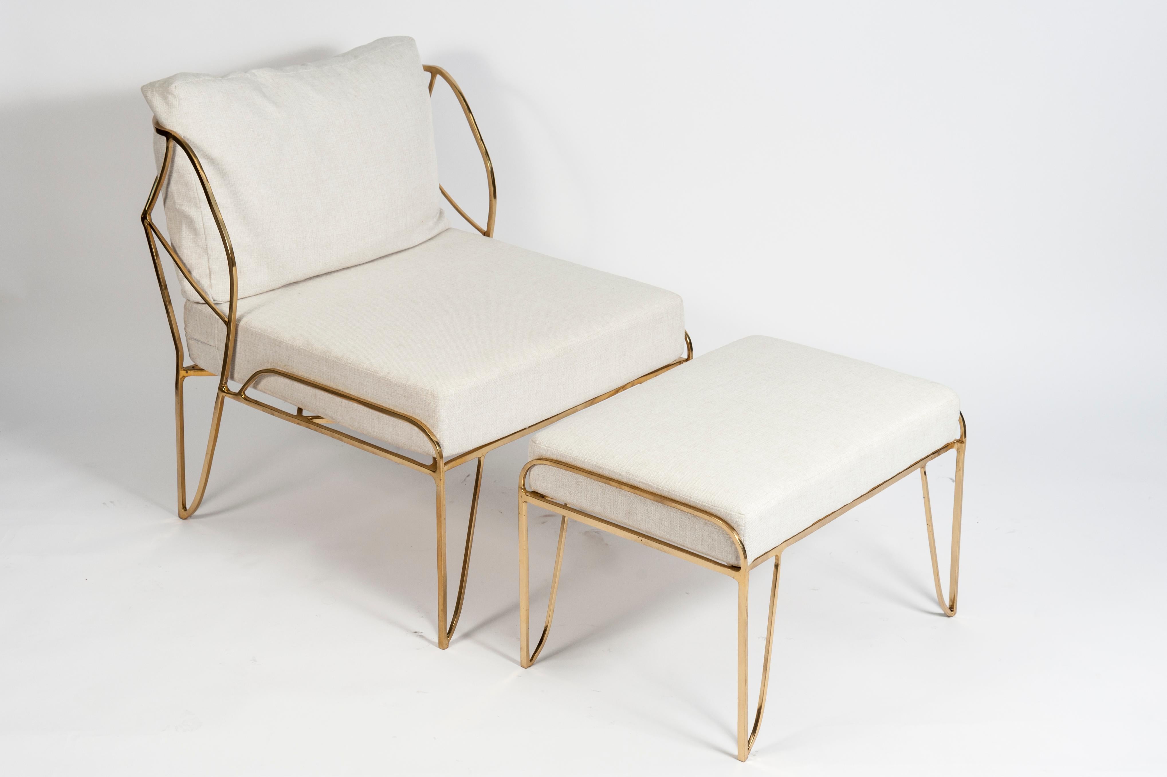 French Very Nice Sculptural Bronze Armchair and Ottoman in the Style of Felix Agostini