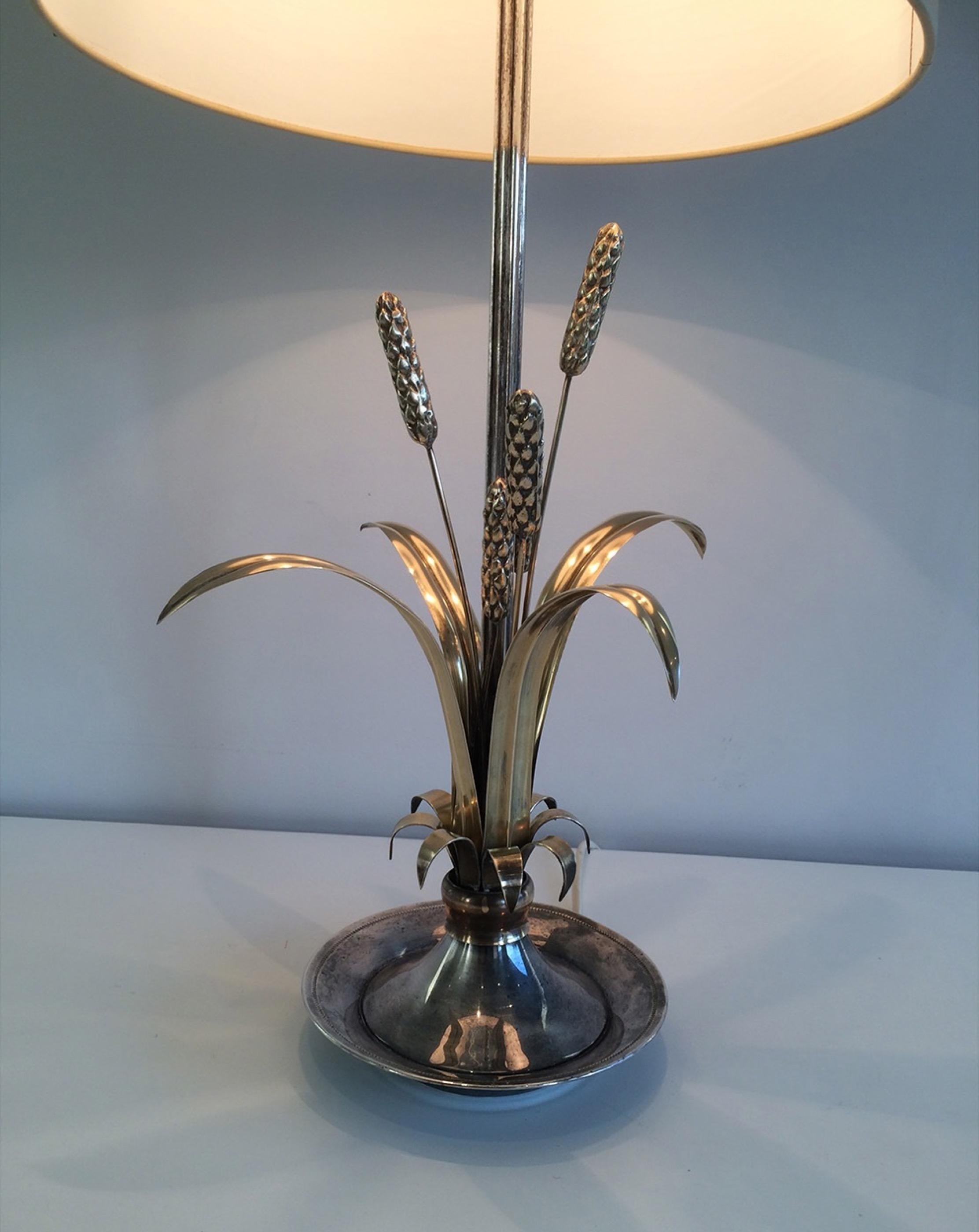 French Very Nice Silver and Brass Ears of Wheat Lamp, circa 1940