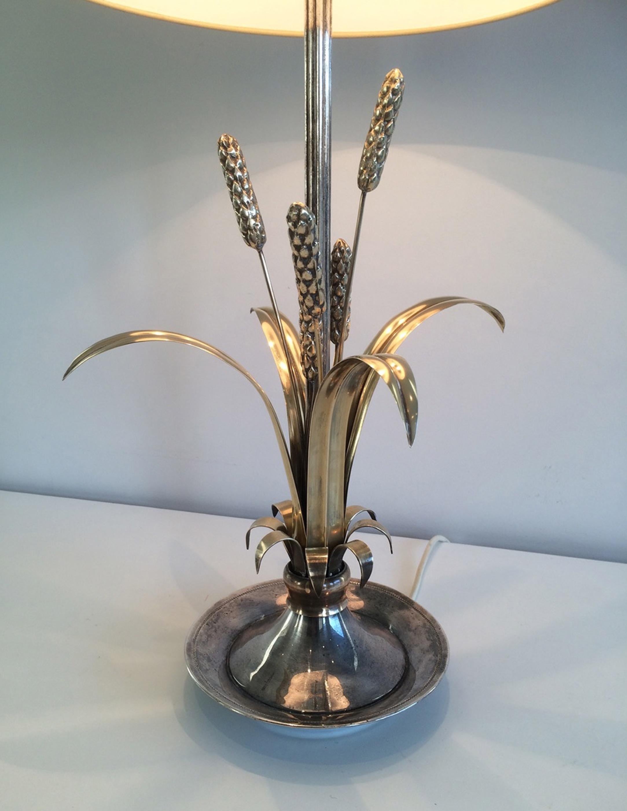 Very Nice Silver and Brass Ears of Wheat Lamp, circa 1940 In Good Condition In Marcq-en-Barœul, Hauts-de-France