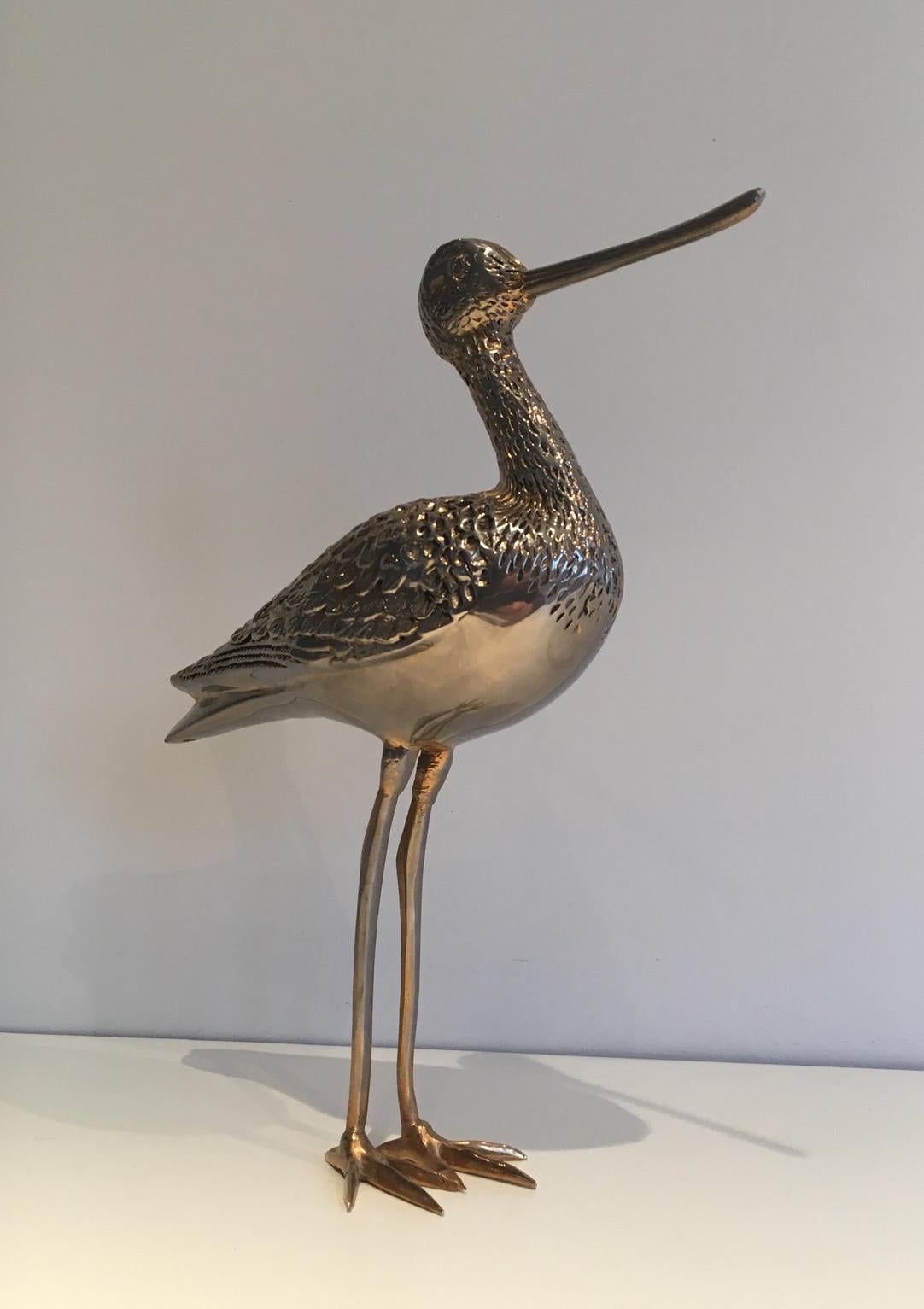 This very nice bronze bird sculpture is made of silvered bronze. The quality of this piece is very good, this is a heavy piece which is finely chiseled. This is a French work, circa 1970.