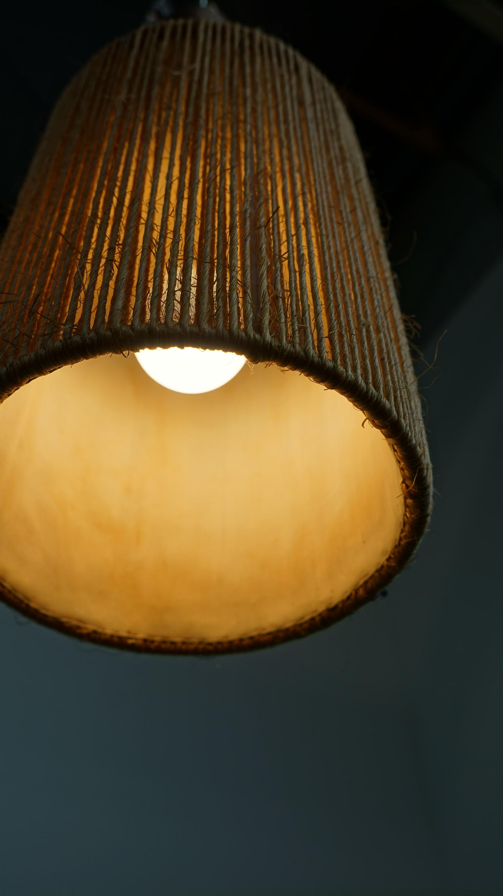 Very nice vintage jute design pendant lamp finished with wood 3