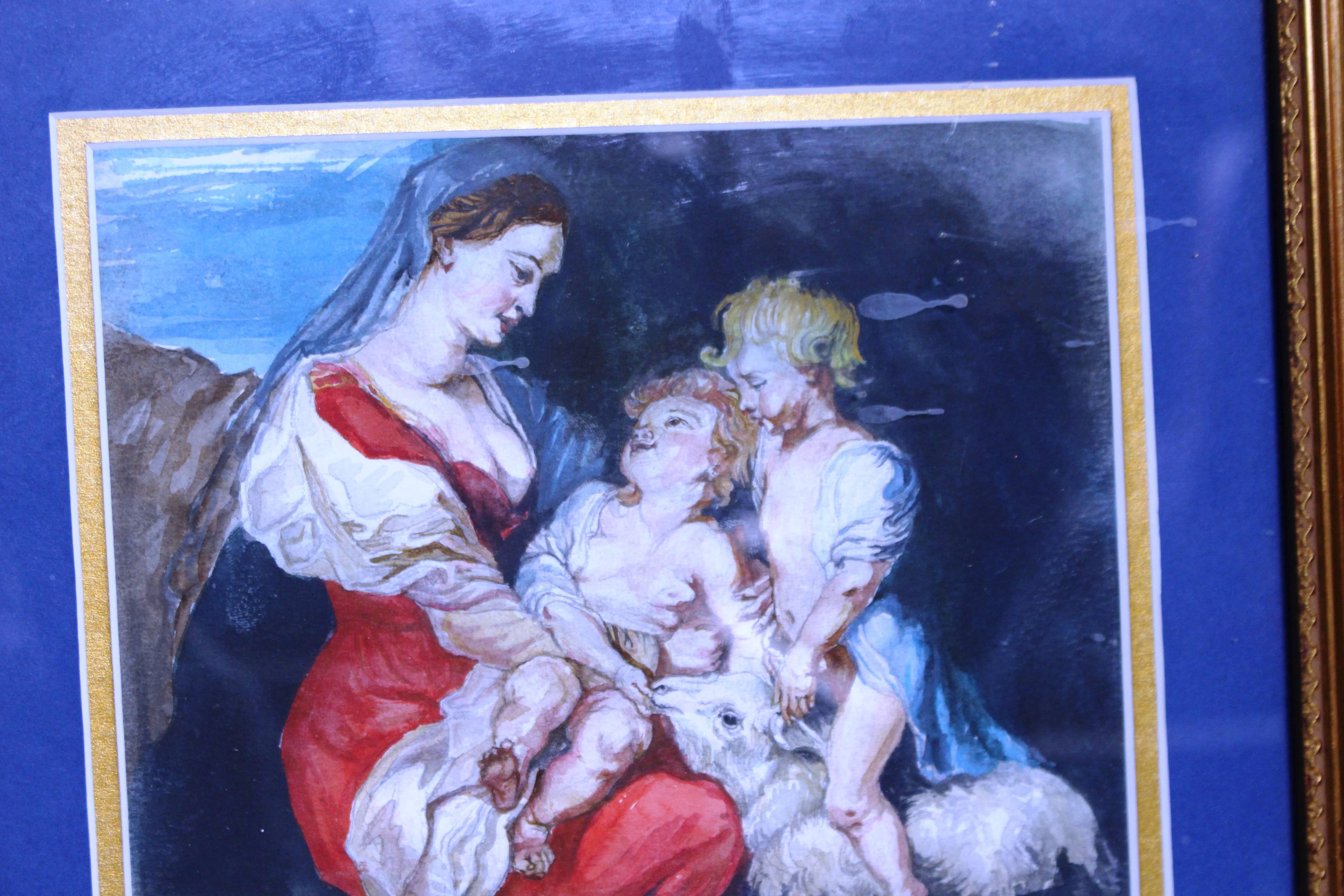 19th Century Early 20th c. Italian School Watercolour Set in Gilt Frame For Sale