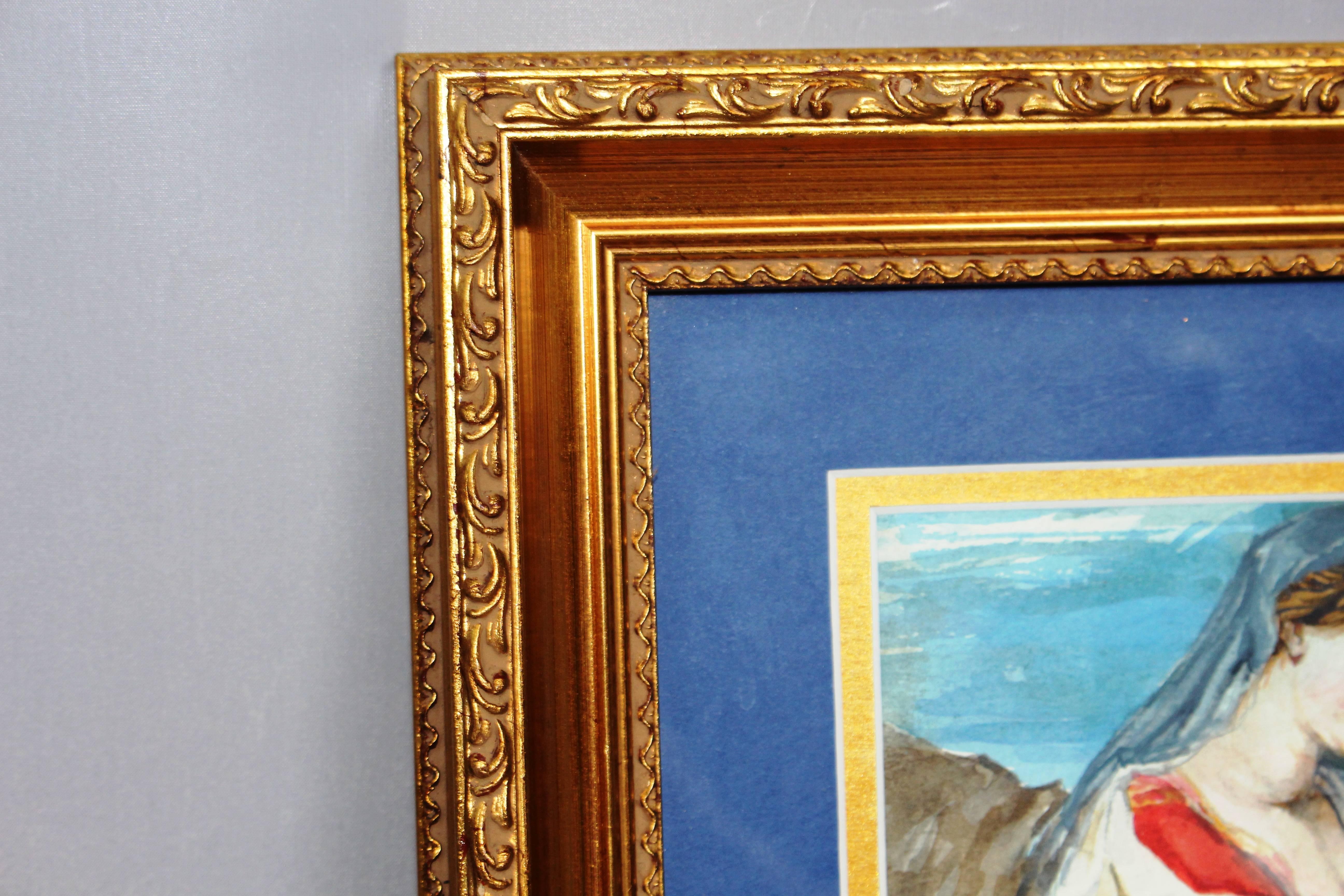 Early 20th c. Italian School Watercolour Set in Gilt Frame For Sale 4