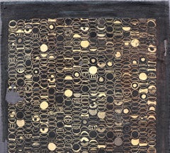 Tapis crocheté américain très ancien à motif circulaire moderne et anthracite et terrain anthracite