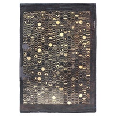 Antique Very Old American Hooked Rug with Modern, Circular Pattern and Charcoal Field