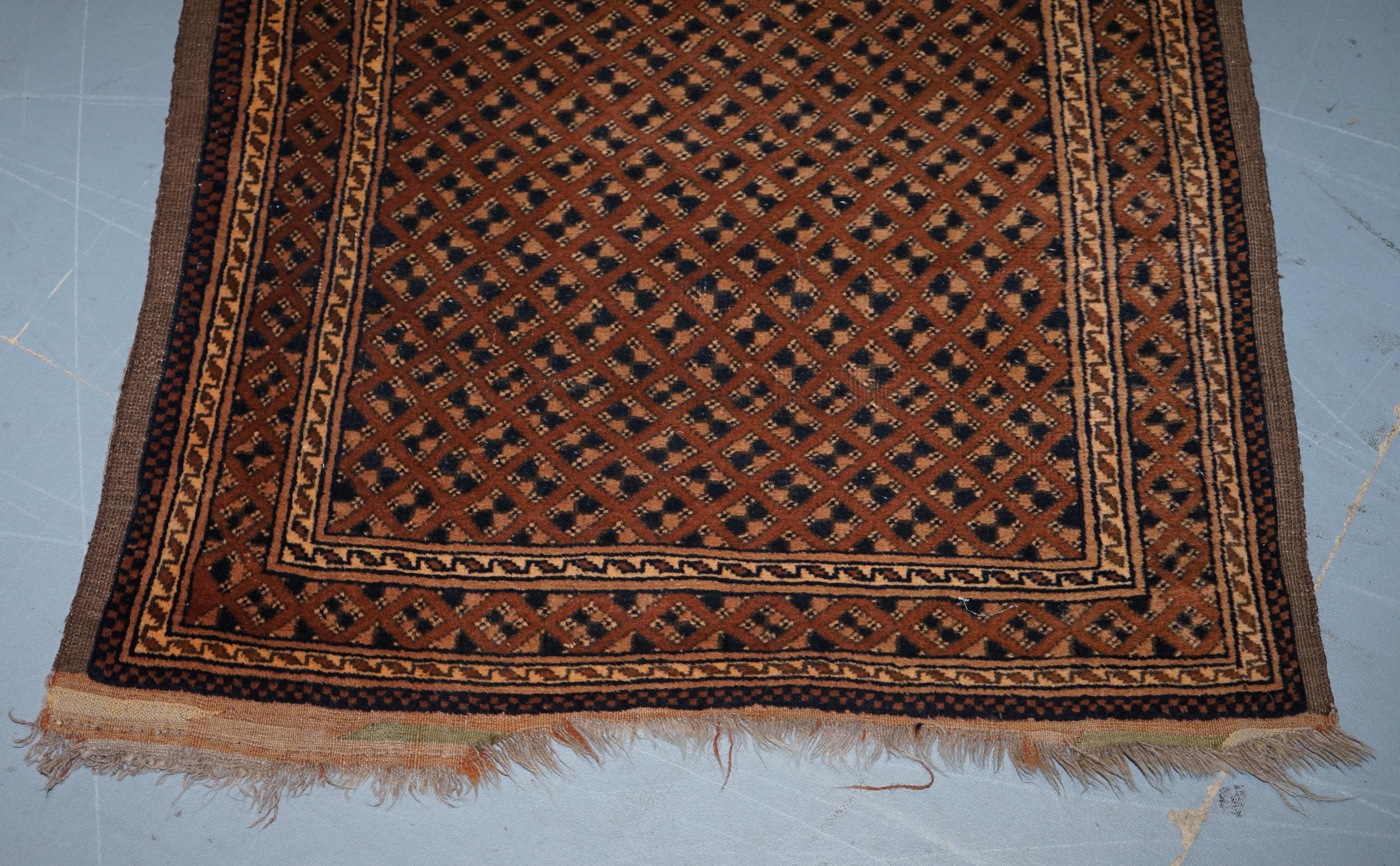 Wool Very Old Antique Hand Knotted Runner Rug Stunning Colors Country House Charming