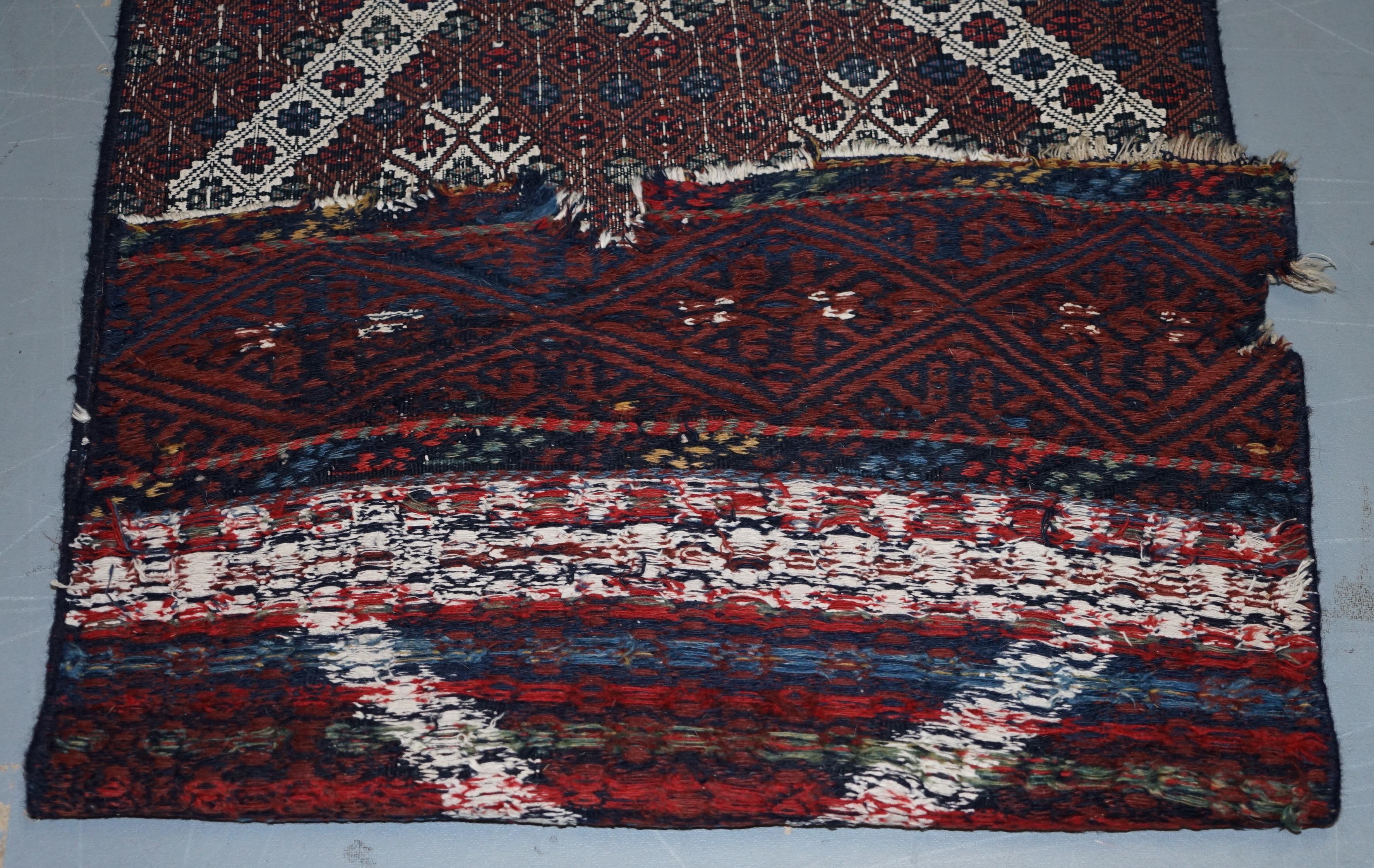 Very Old Antique Hand Knotted Runner Rug Stunning Kilim Country House Charming For Sale 3