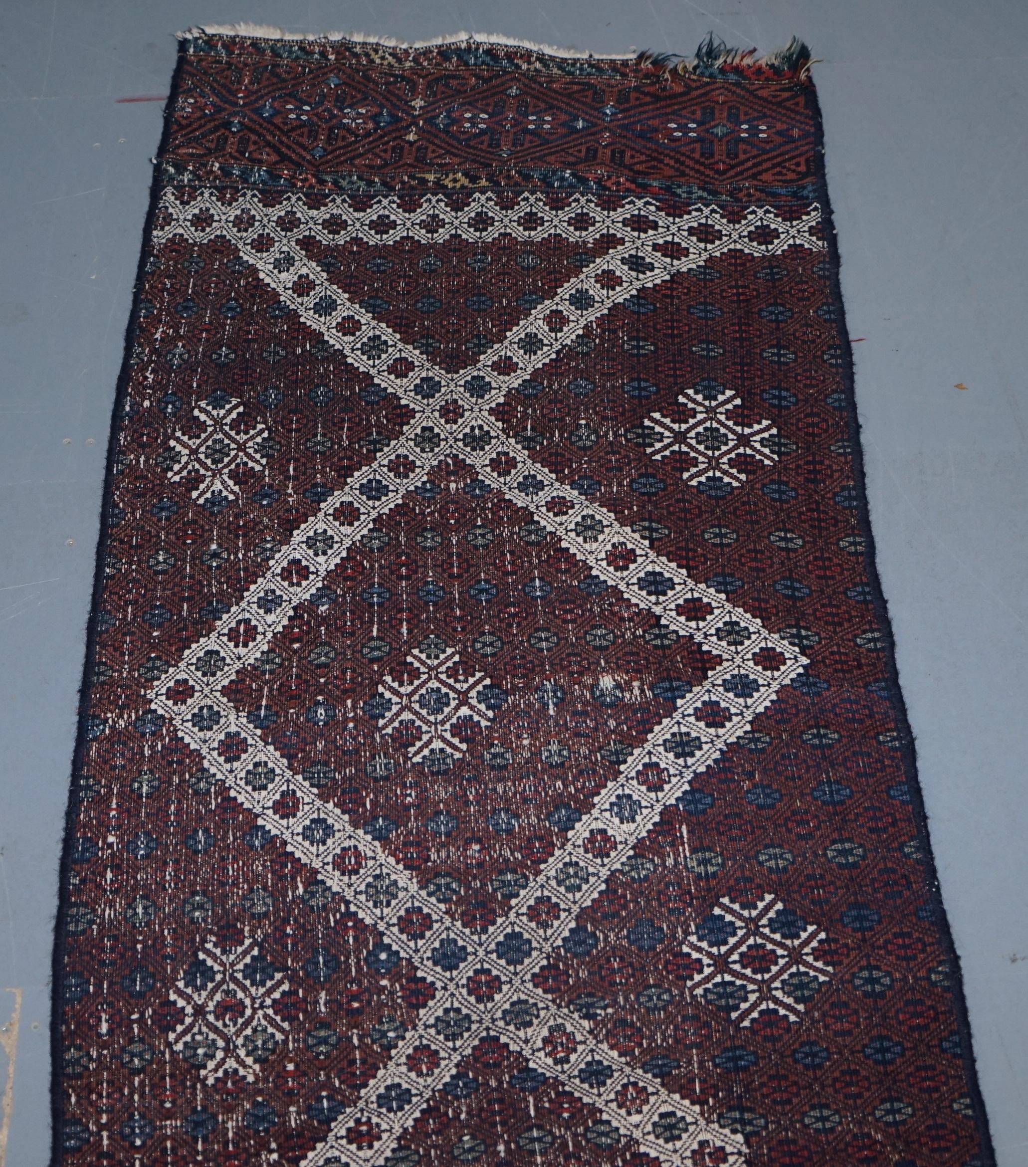 Victorian Very Old Antique Hand Knotted Runner Rug Stunning Kilim Country House Charming For Sale