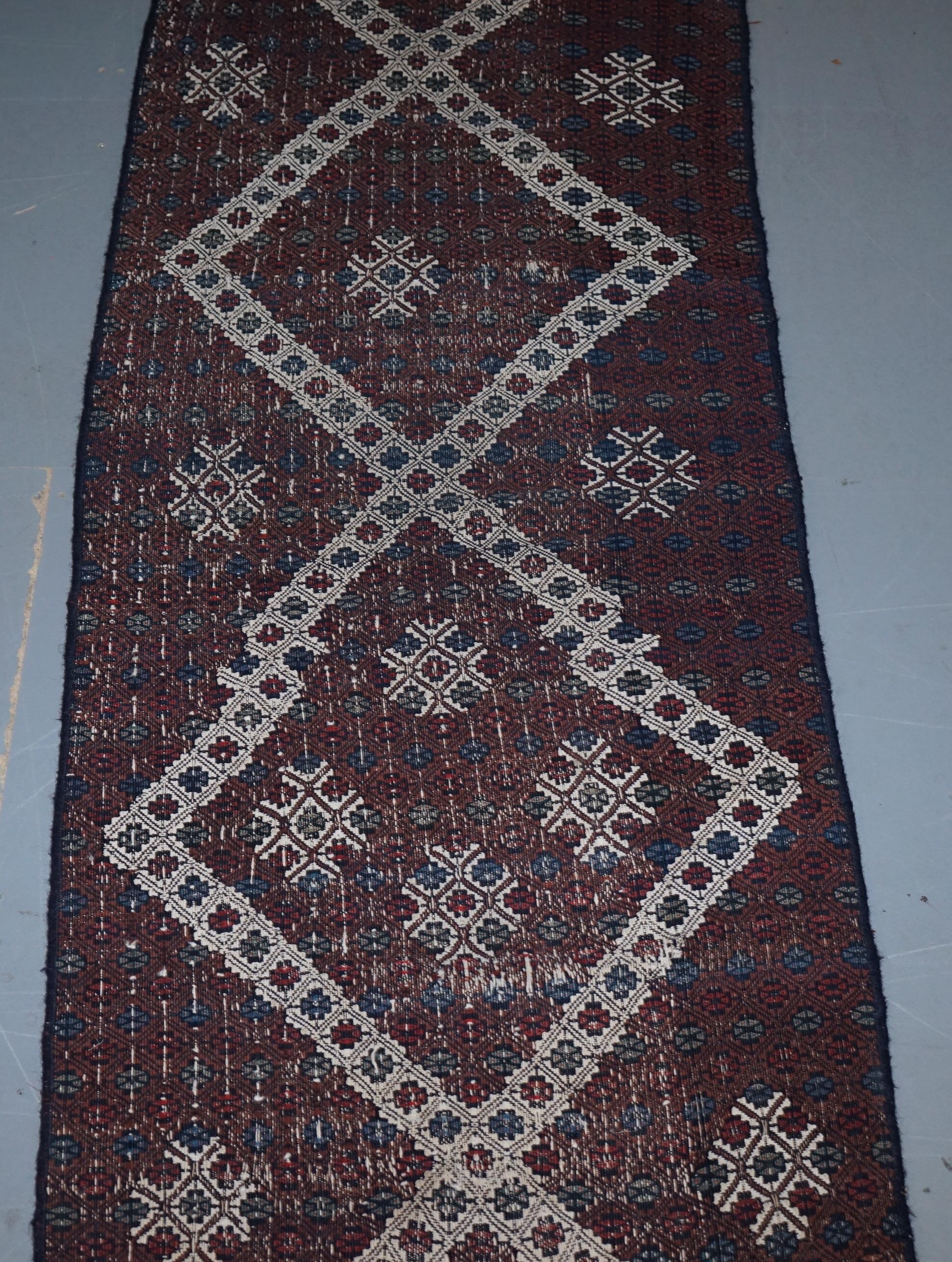 English Very Old Antique Hand Knotted Runner Rug Stunning Kilim Country House Charming For Sale