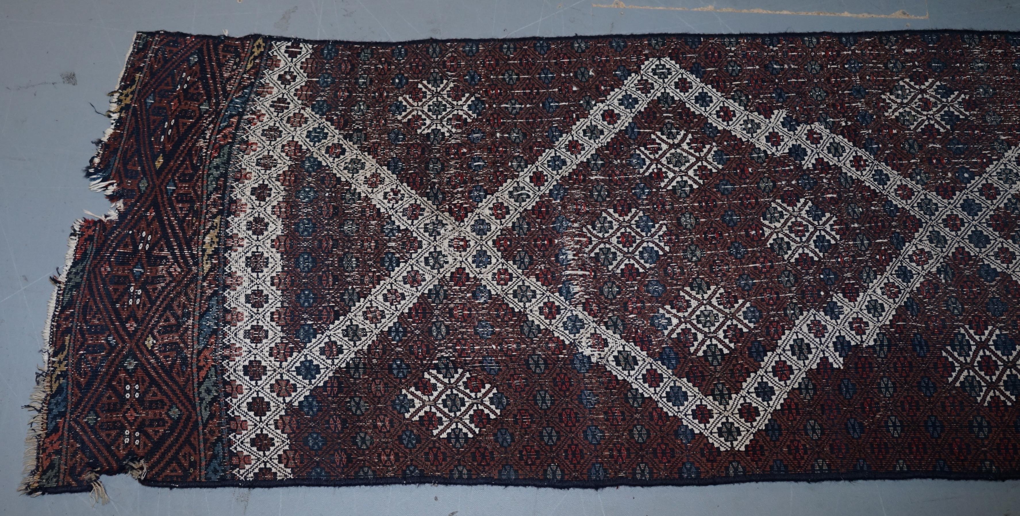 19th Century Very Old Antique Hand Knotted Runner Rug Stunning Kilim Country House Charming For Sale