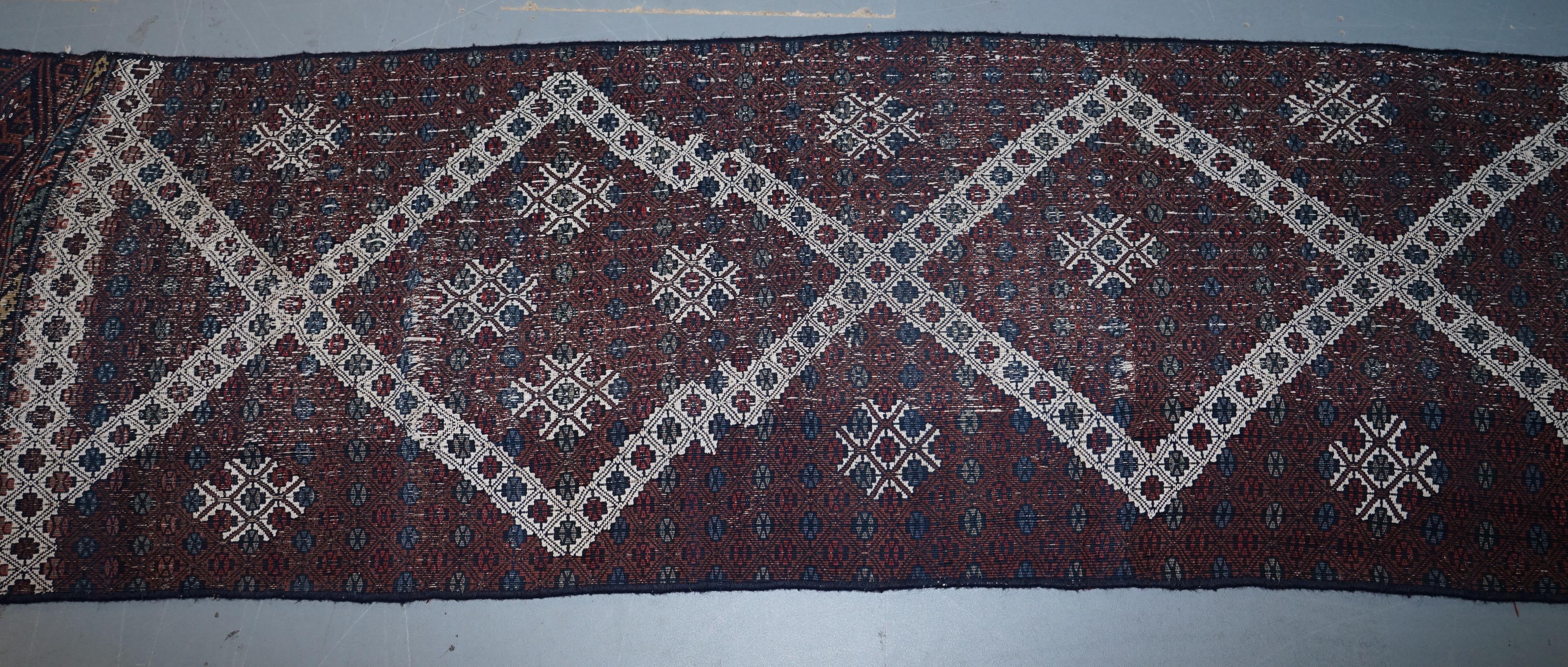 Wool Very Old Antique Hand Knotted Runner Rug Stunning Kilim Country House Charming For Sale
