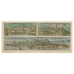 Sehr alte Gravur von Casablanca (Anfa), Azemmour ( Azemmour) und Diu, 1574