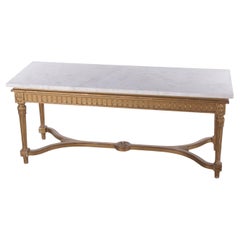 Very Old French Coffee Table with White Marble Top, 1930s