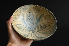 Very old Iranian blue-glazed pottery bowl/12th century/Persia pottery