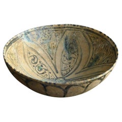 Very old Iranian blue-glazed pottery bowl/12th century/Persia pottery