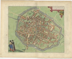 Originale antike Originalkarte der Stadt Douai in Frankreich, ca. 1575