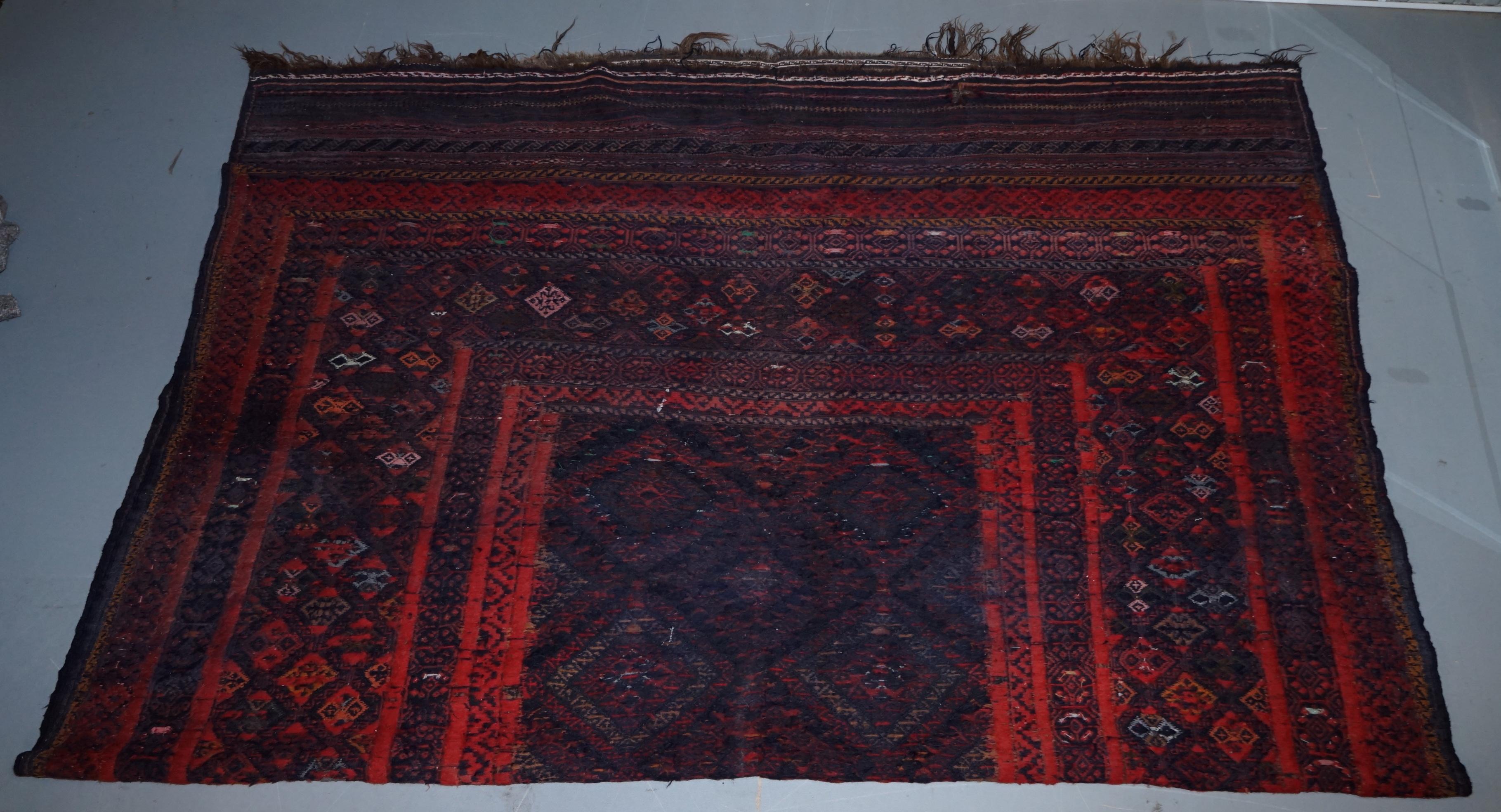 Very Old Worn Antique Kilim Large Floor Rug Hand Knotted and Woven 7