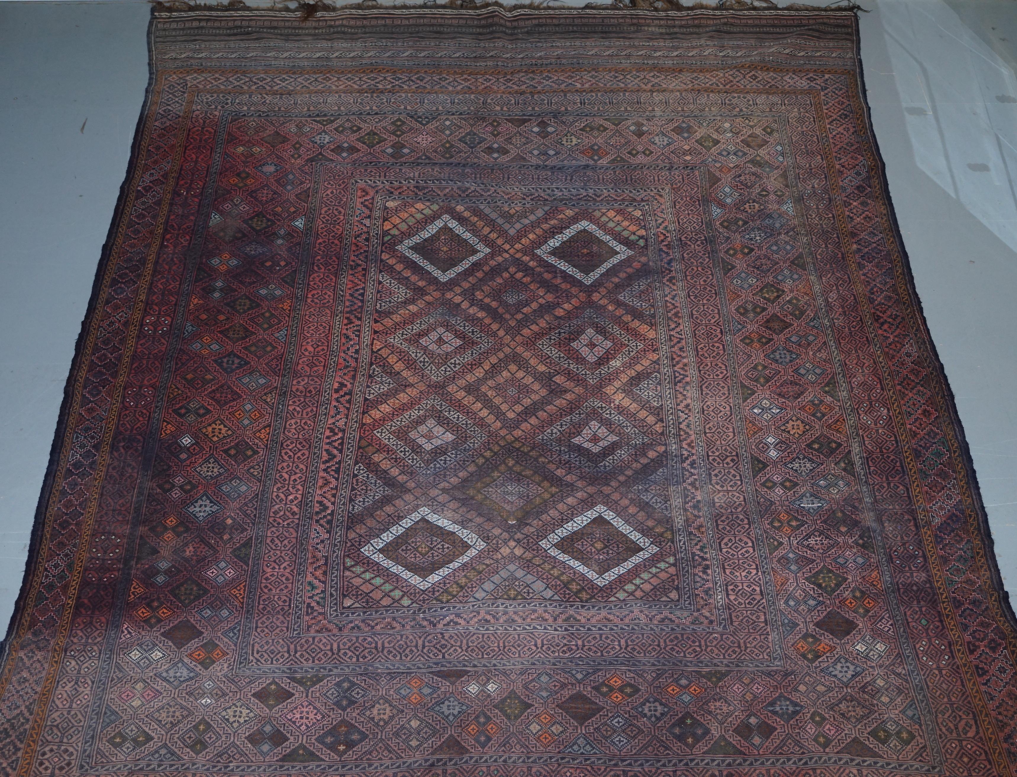 Hand-Crafted Very Old Worn Antique Kilim Large Floor Rug Hand Knotted and Woven