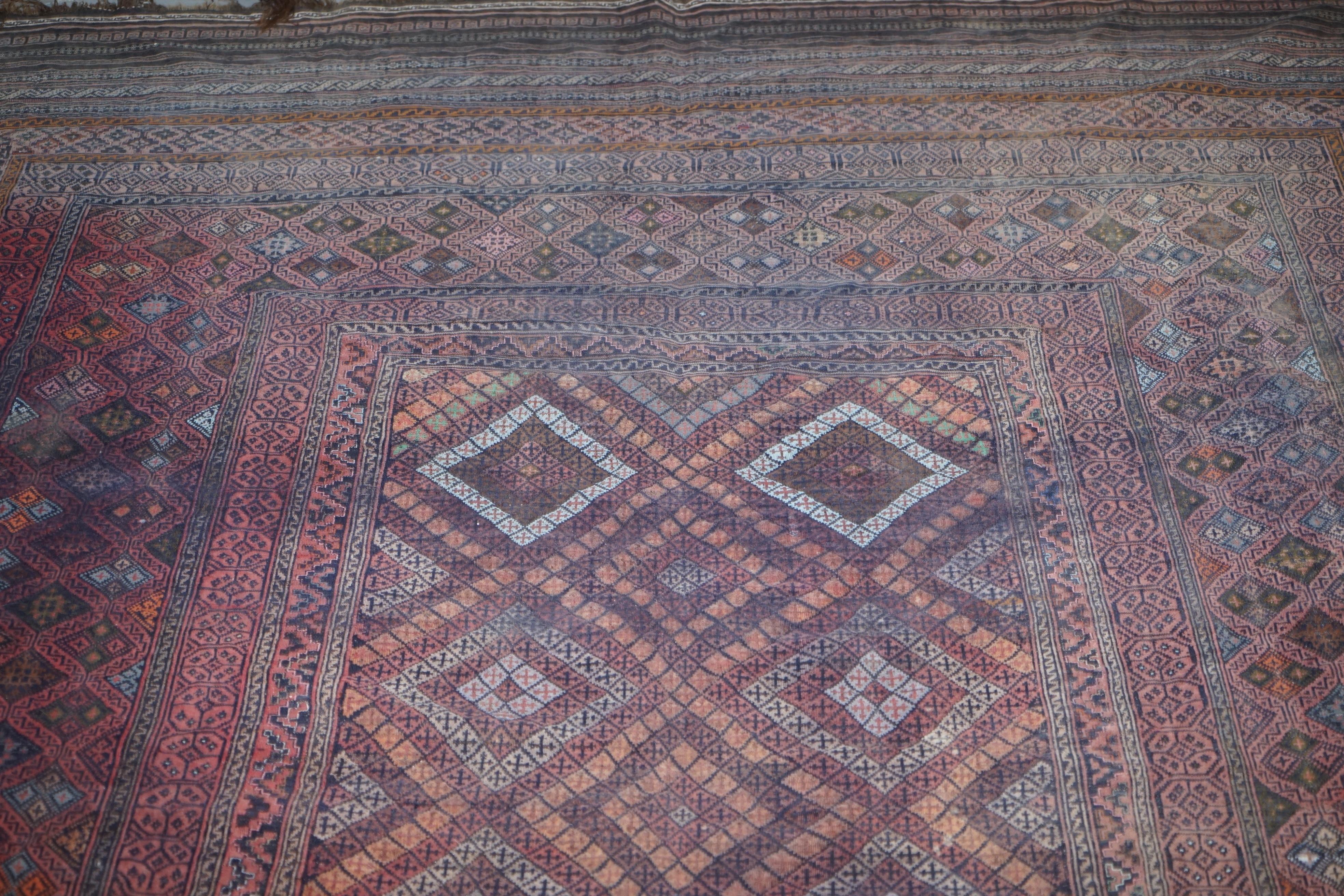 Very Old Worn Antique Kilim Large Floor Rug Hand Knotted and Woven 1