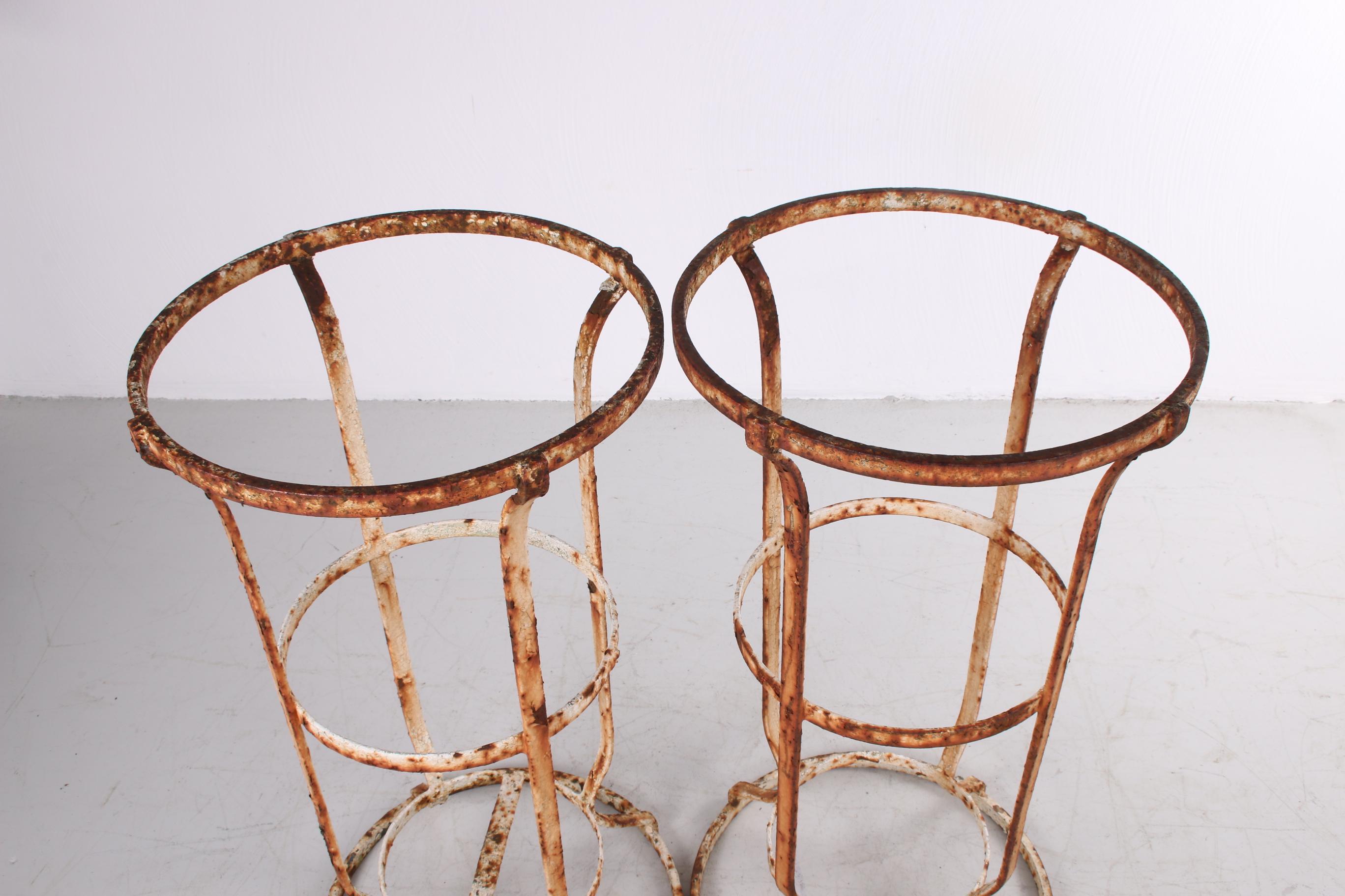 Early Victorian Very Old Wrought Iron French Garden Stand, a Set of 2 with Beautiful Patina For Sale