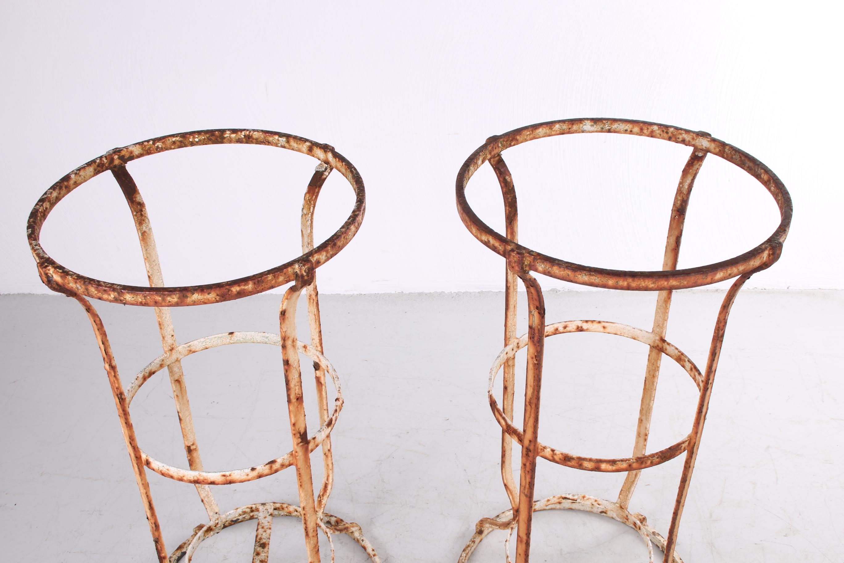 Very Old Wrought Iron French Garden Stand, a Set of 2 with Beautiful Patina For Sale 1