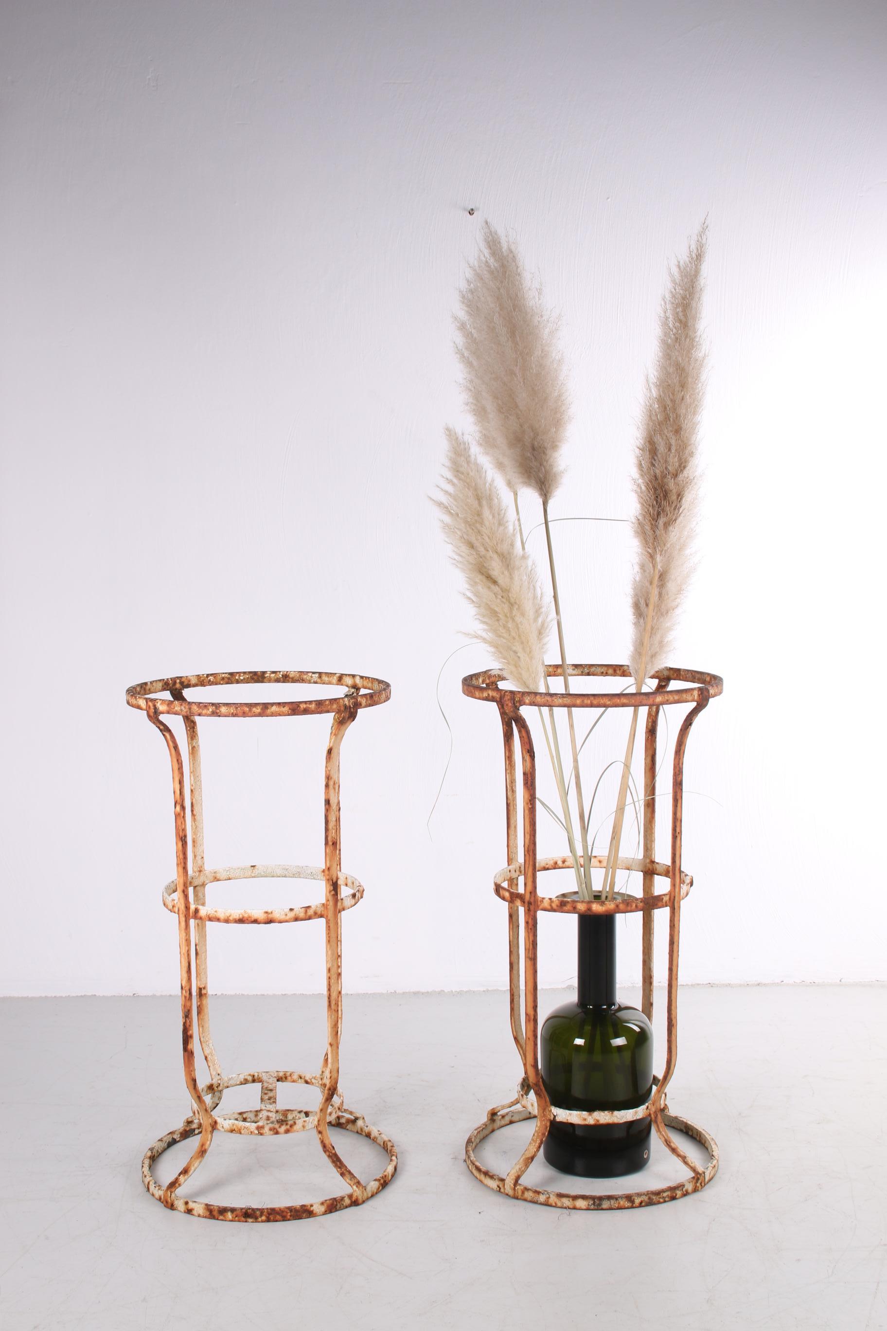 Very Old Wrought Iron French Garden Stand, a Set of 2 with Beautiful Patina For Sale 2