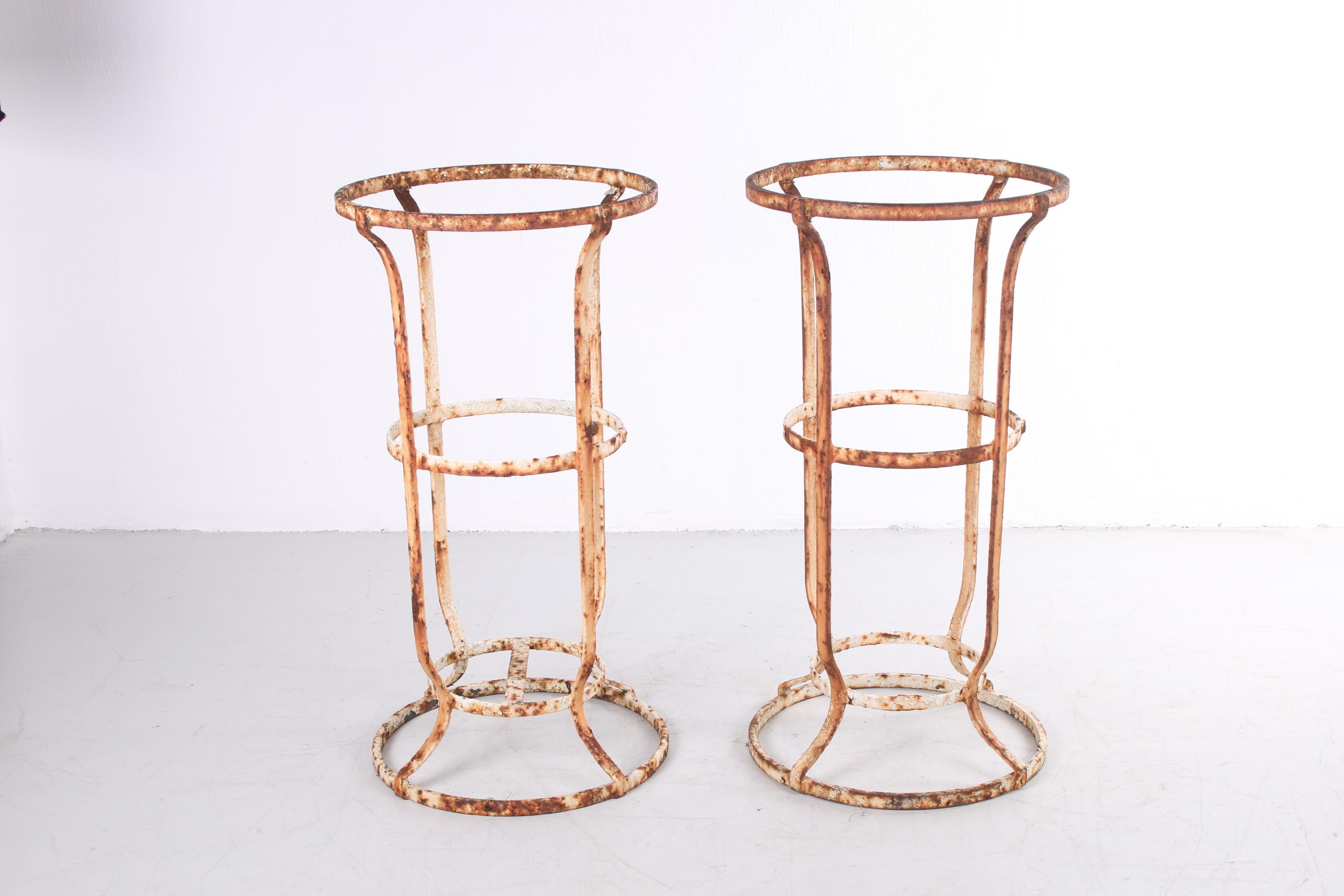 Very Old Wrought Iron French Garden Stand, a Set of 2 with Beautiful Patina For Sale 4
